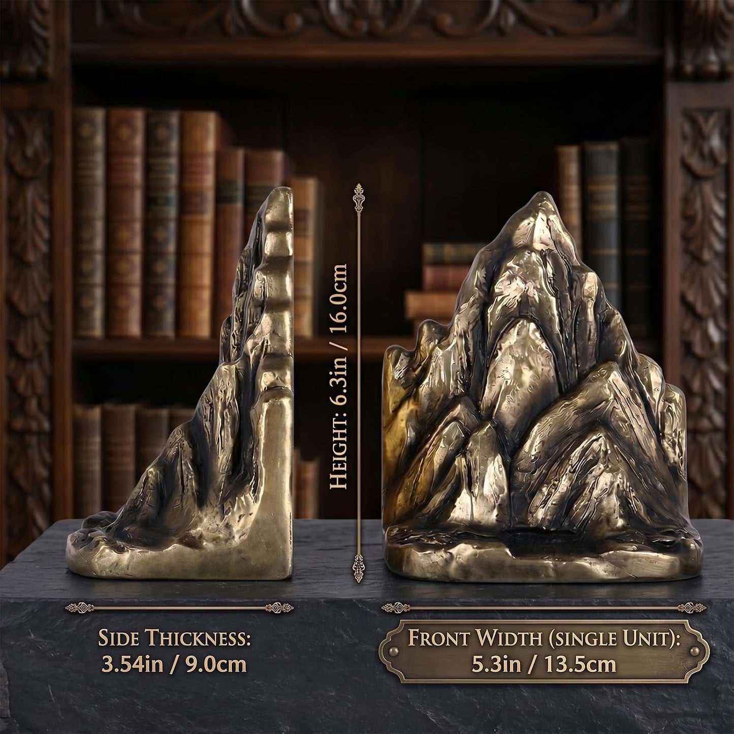 Mountain Bookends / Resin Rock Bookends / Bronze / Set of 2