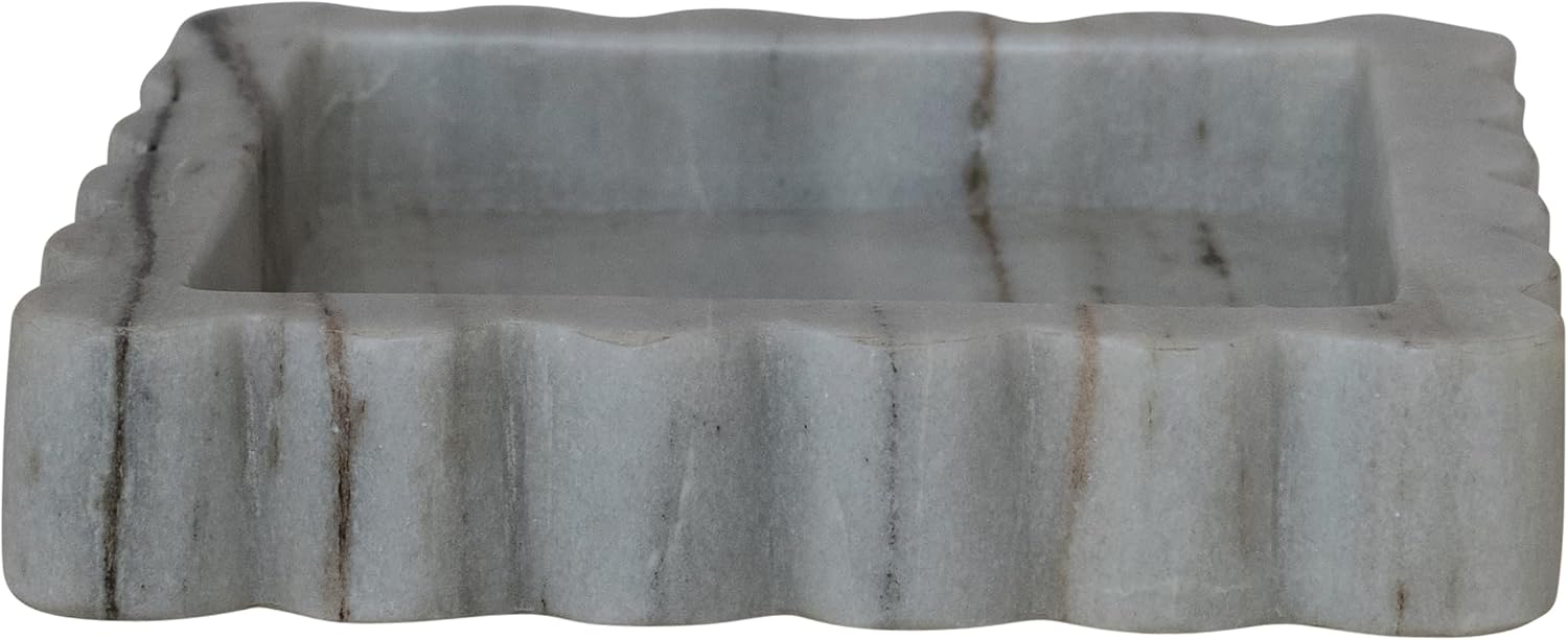 Square Mélange Scalloped Marble Tray / Grey