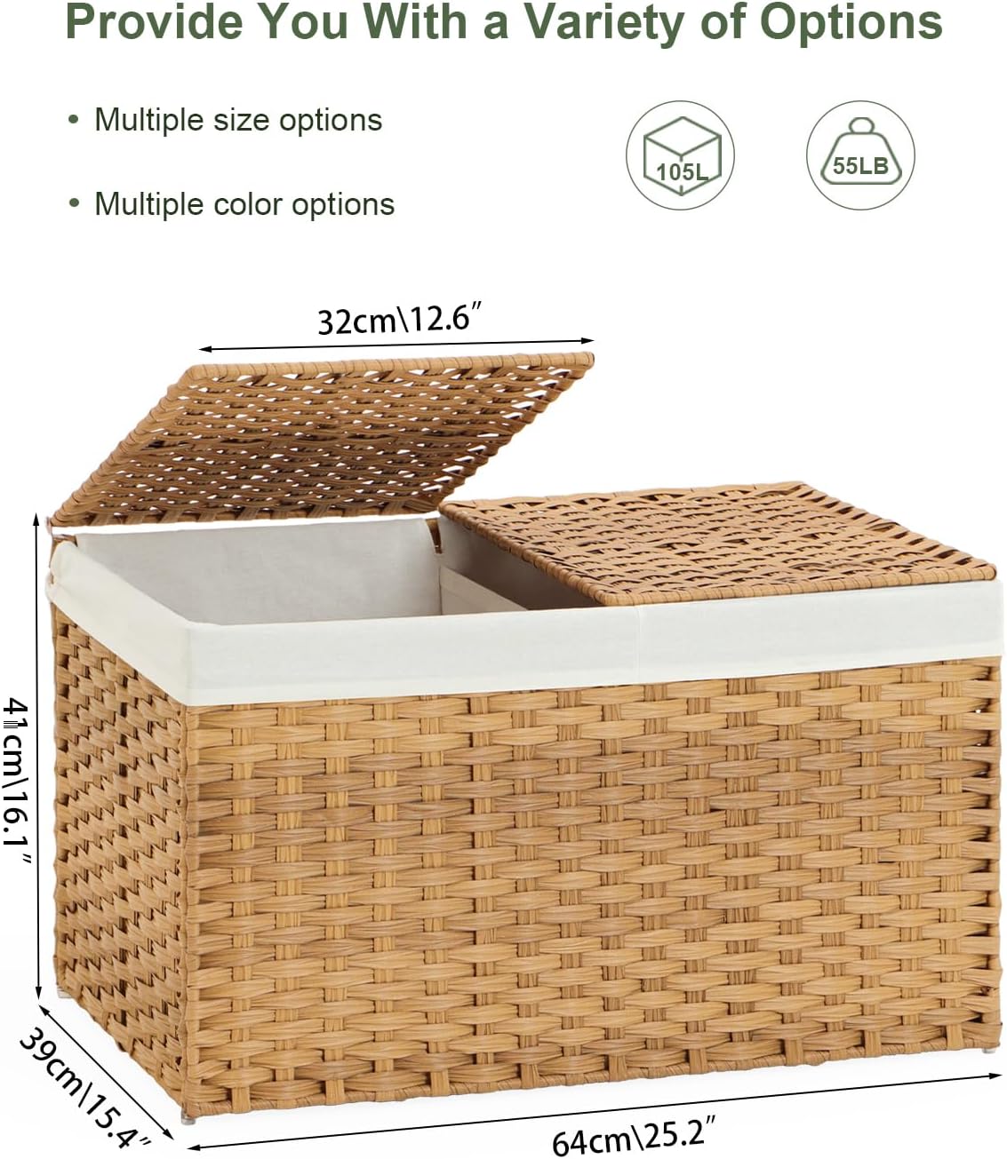Lid Rattan Storage Basket / Natural / 105l-25.2l*15.4w*16.1h