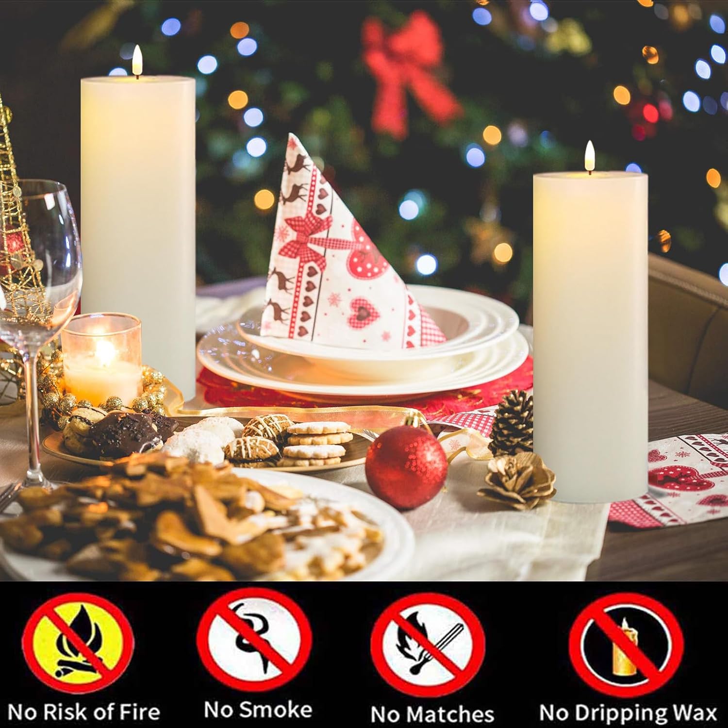 volnyus Flameless Candles Set of 2 (3x9 inch) Flickering LED Wax Candles Battery Operated with Remote Control Timers