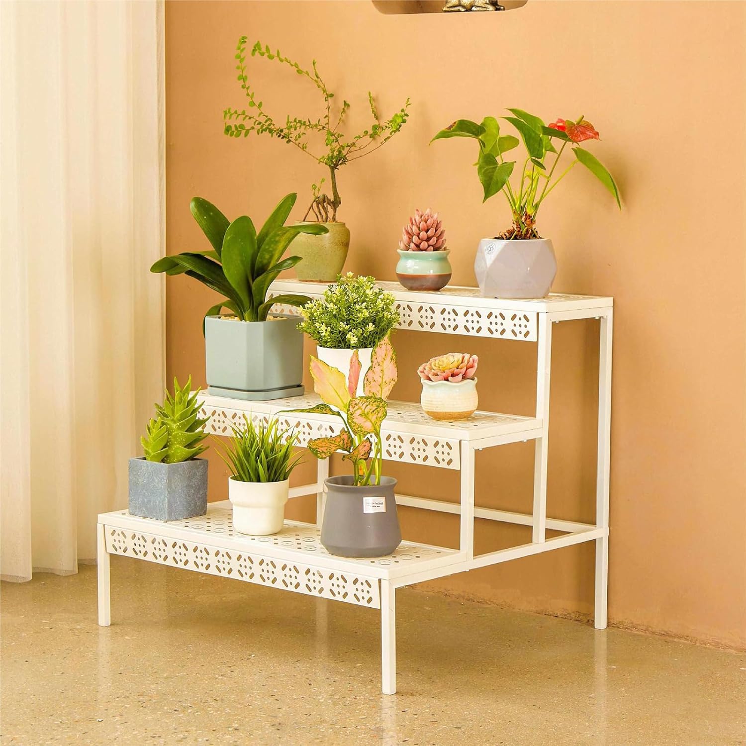 aboxoo 3-Tier Rectangular Metal Plant Stand, Ladder Flower Pot Rack | Rectangular heavy-duty frame,Indoor/outdoor