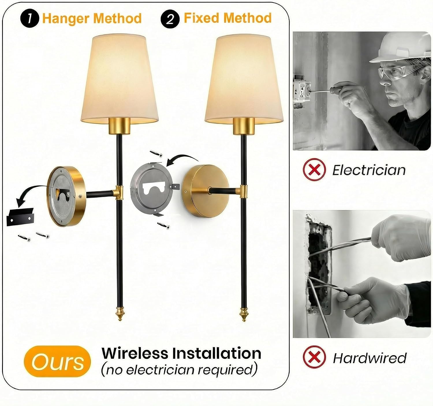 IRONPAX Wall Sconces Battery Operated Set of 2, Wireless Rechargeable Wall Sconce Set of Two, Dimmable Wall Lights with