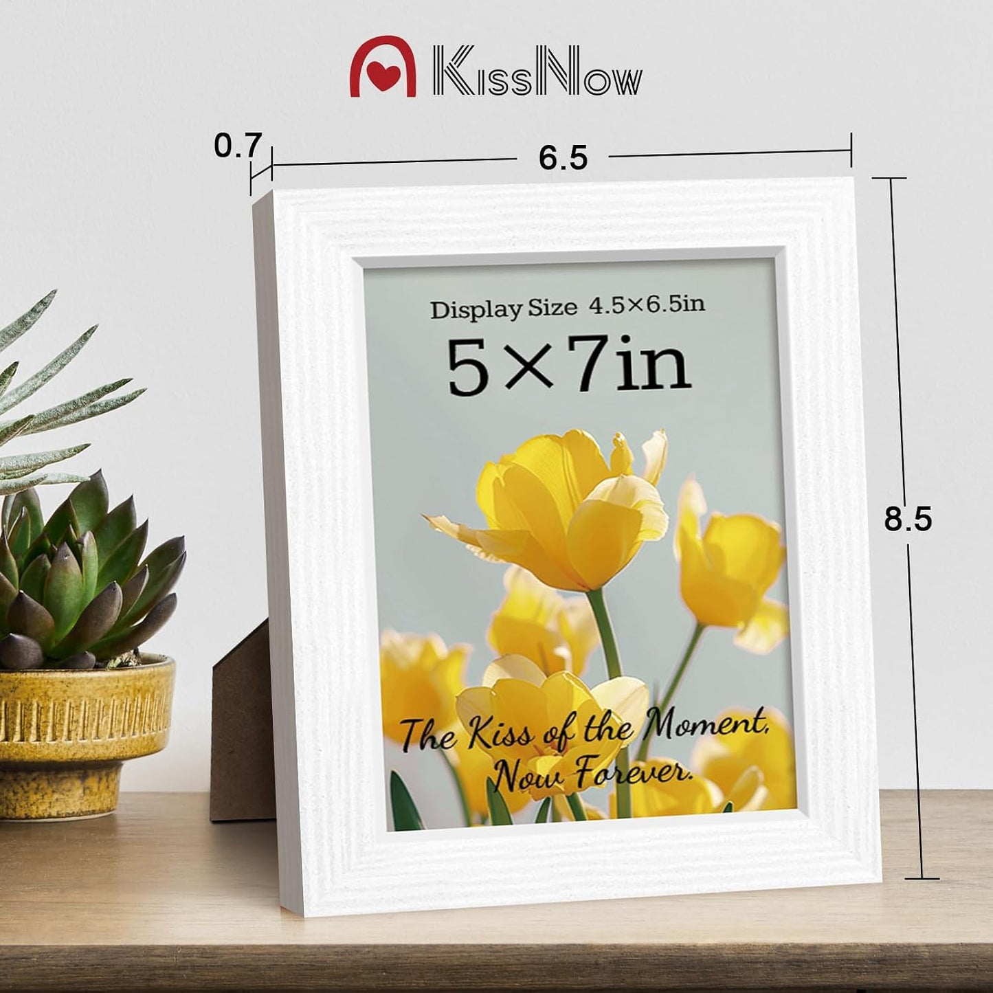 5x7 Picture Frame, White Solid Wood, 2 Pack, Table for Photos, Room | Thick & Wide Border, HD Plexiglass, Wall Hanging
