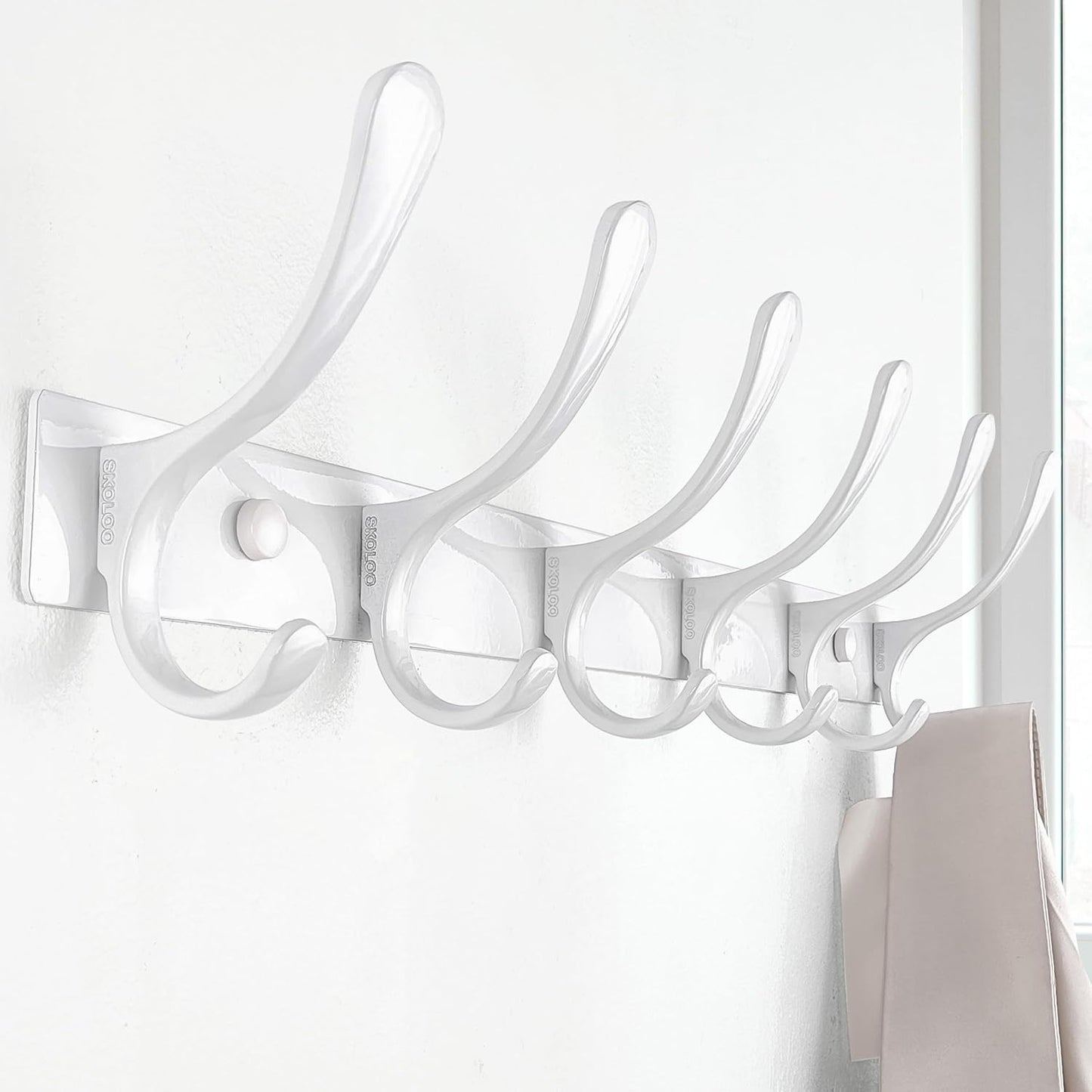 SKOLOO Heavy Duty Wall Mounted Coat Rack - 6 Hooks, Stainless Steel, Pack of 2, Sturdy Coat Hooks for Hanging Clothes