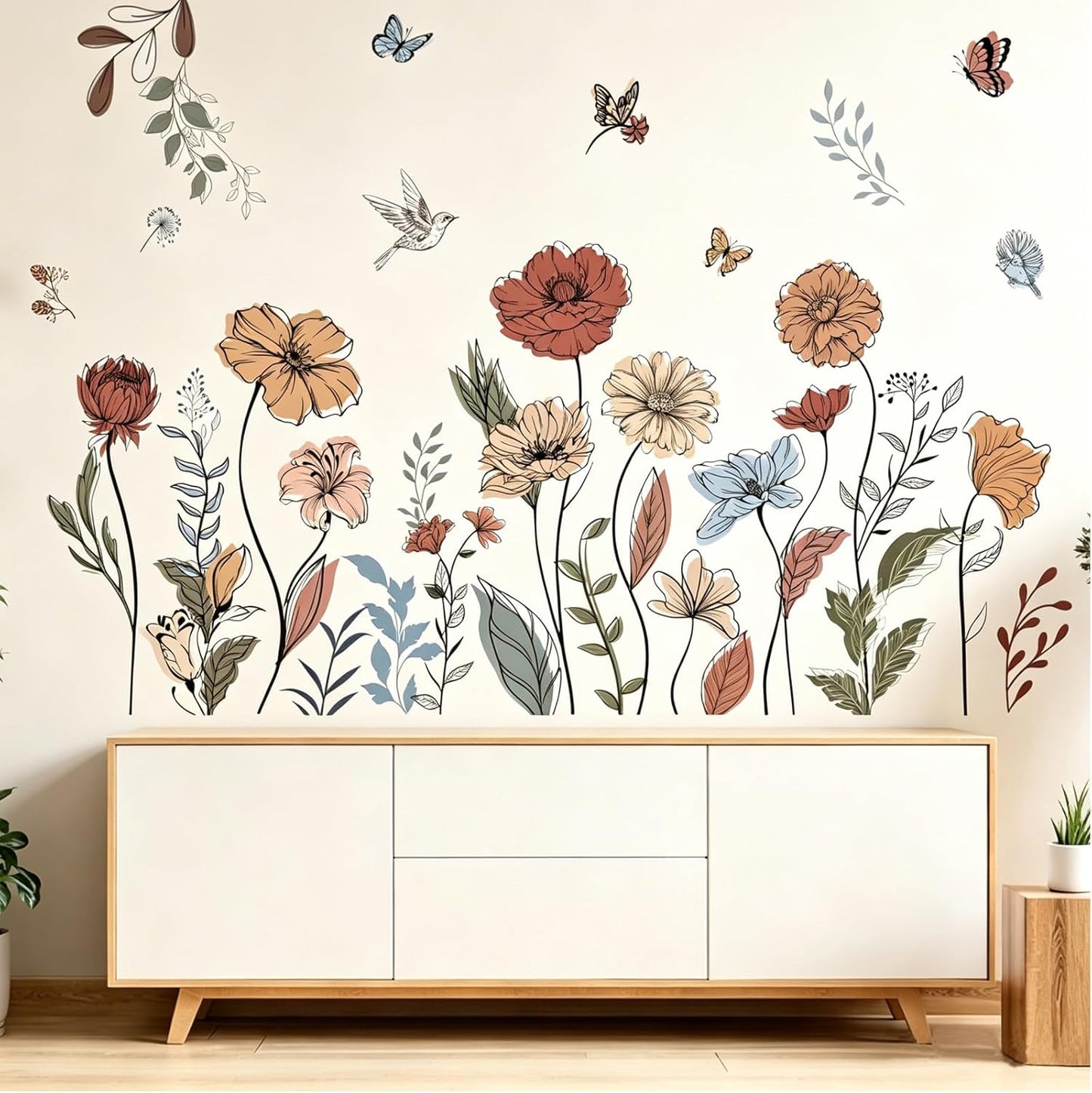 Boho Wildflower Wall Stickers Peel and Stick Floral Wall Decals for Girls Bedroom / Boho Floral
