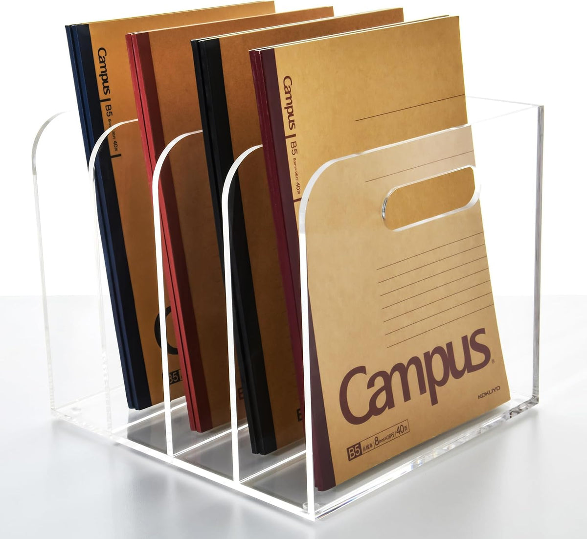 Acrylic File Holder for Desk - 4 Slot Vertical Magazine Organizer & Bookend - Clear Document Sorter Rack for Folders