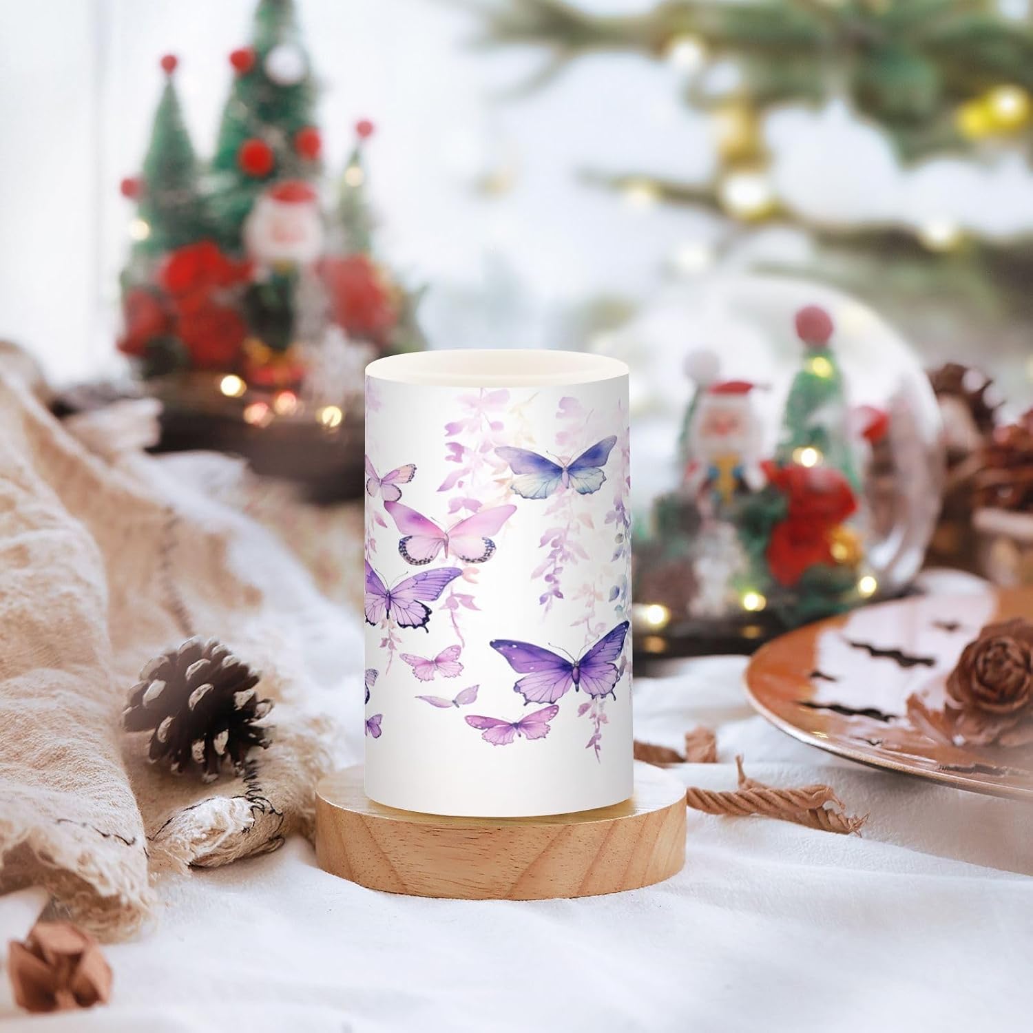 Flickering Flameless Candles, Butterflies Purple LED Candles with Remote Timer, Set of 2 Battery Operated Candle for