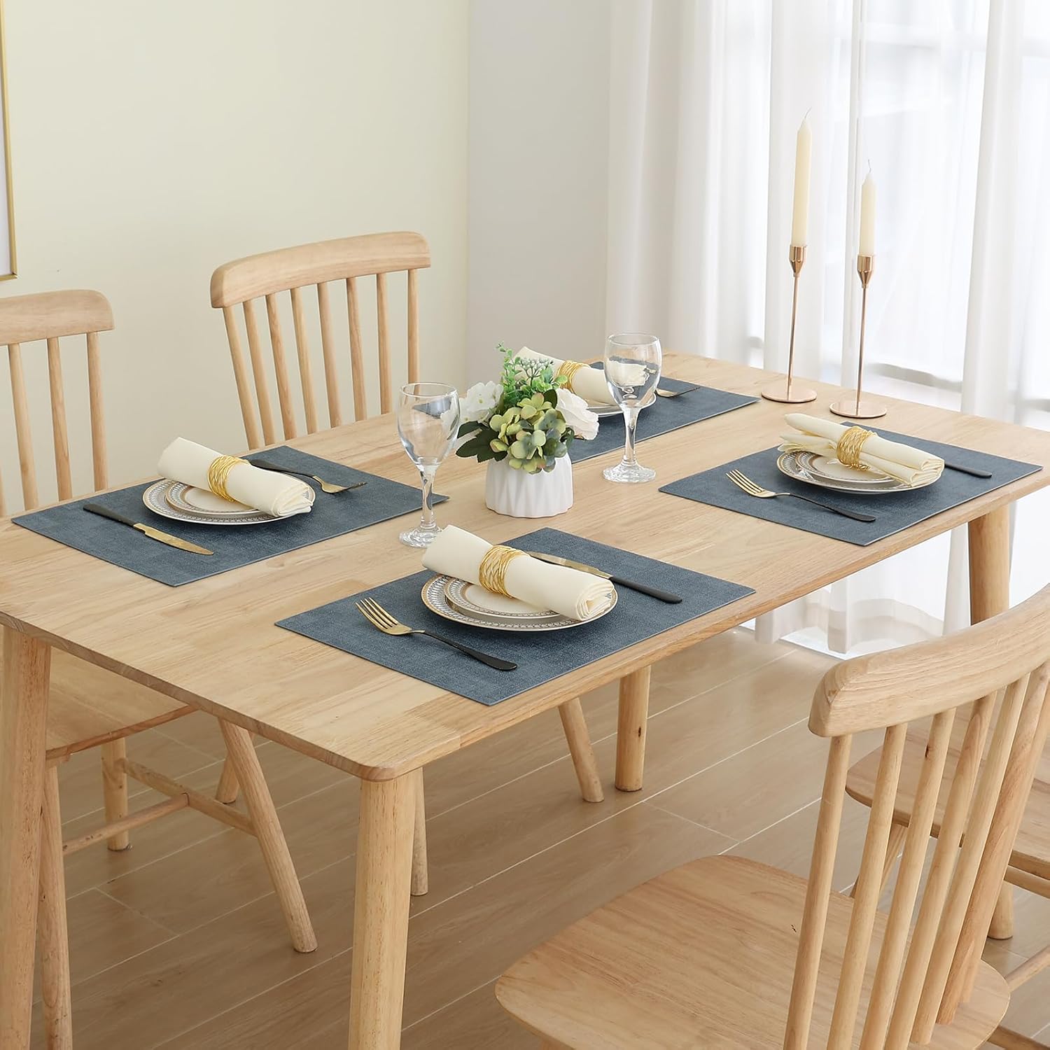 Homaxy PU Faux Leather Placemats for Dining Table, Set of 8, Blue | Waterproof Wipeable Washable Table Mats, Easy to