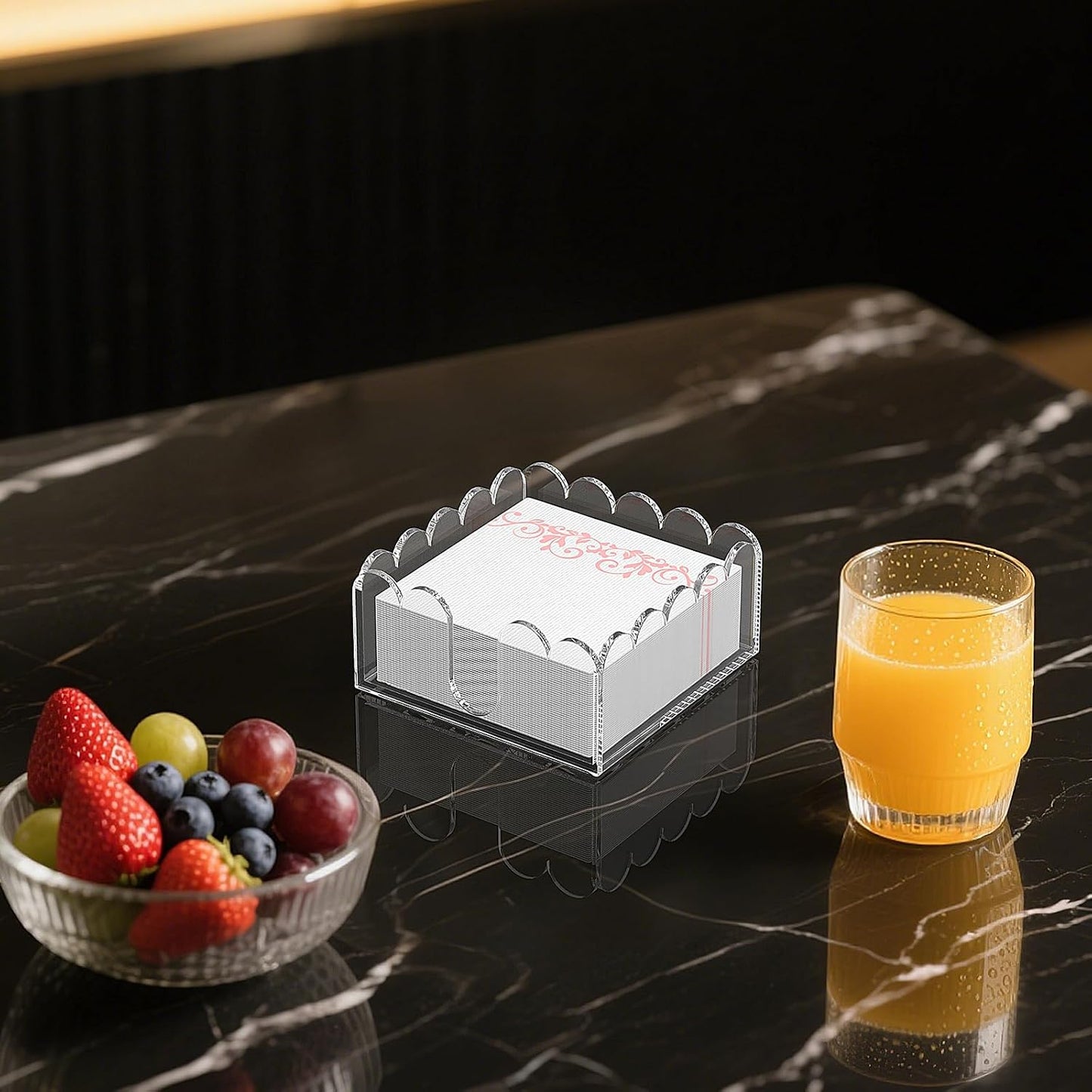 Scalloped Tray and Dispenser / Cocktail Napkin Holder / Clear