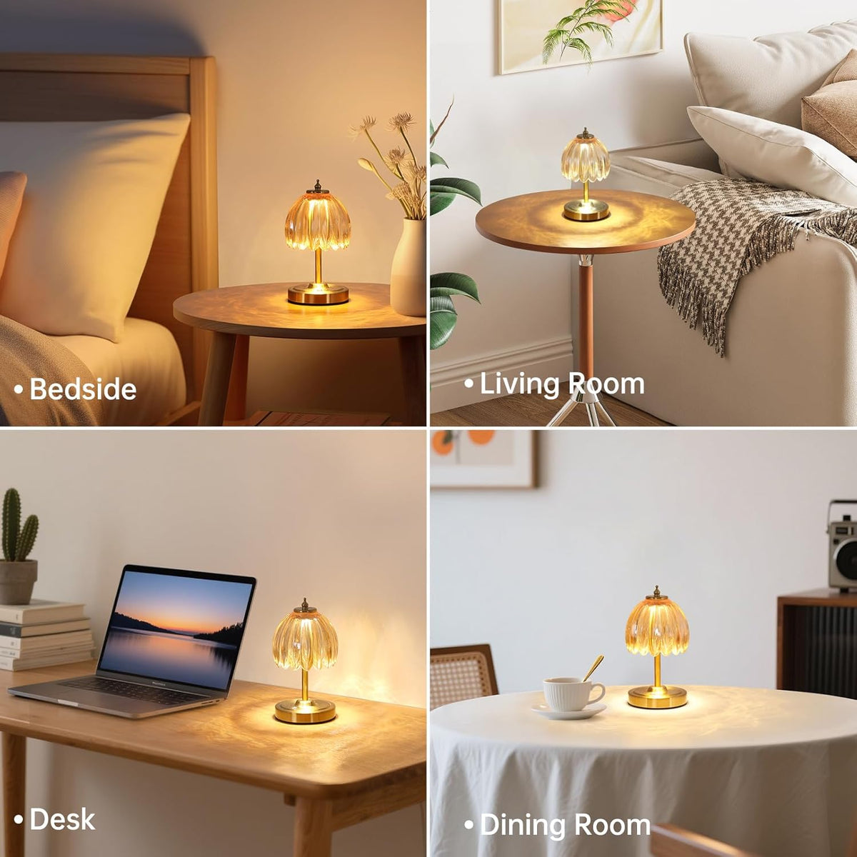 Shenmoyl Set of 2 Tulip Table Lamp with 5200mAh Battery & Touch Control, Cordless Small Table Lamp with 3 Colors