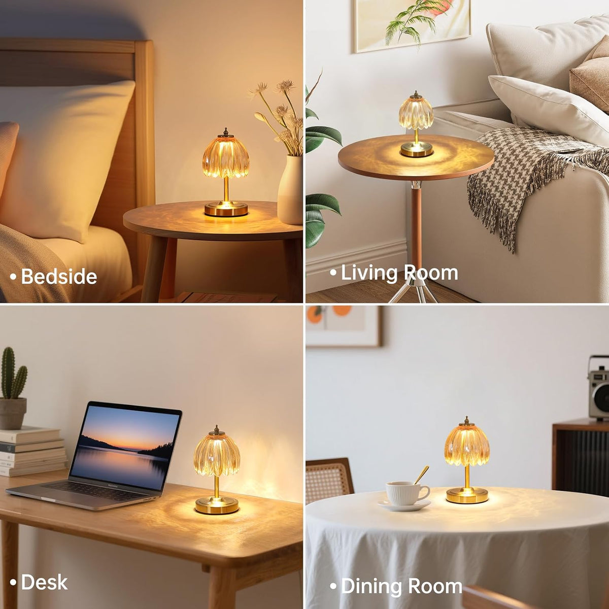 Shenmoyl Tulip Small Table Lamp, 5200mAh Cordless Touch Control Mini Table Lamp with 3 Color Temps & Stepless Dimming