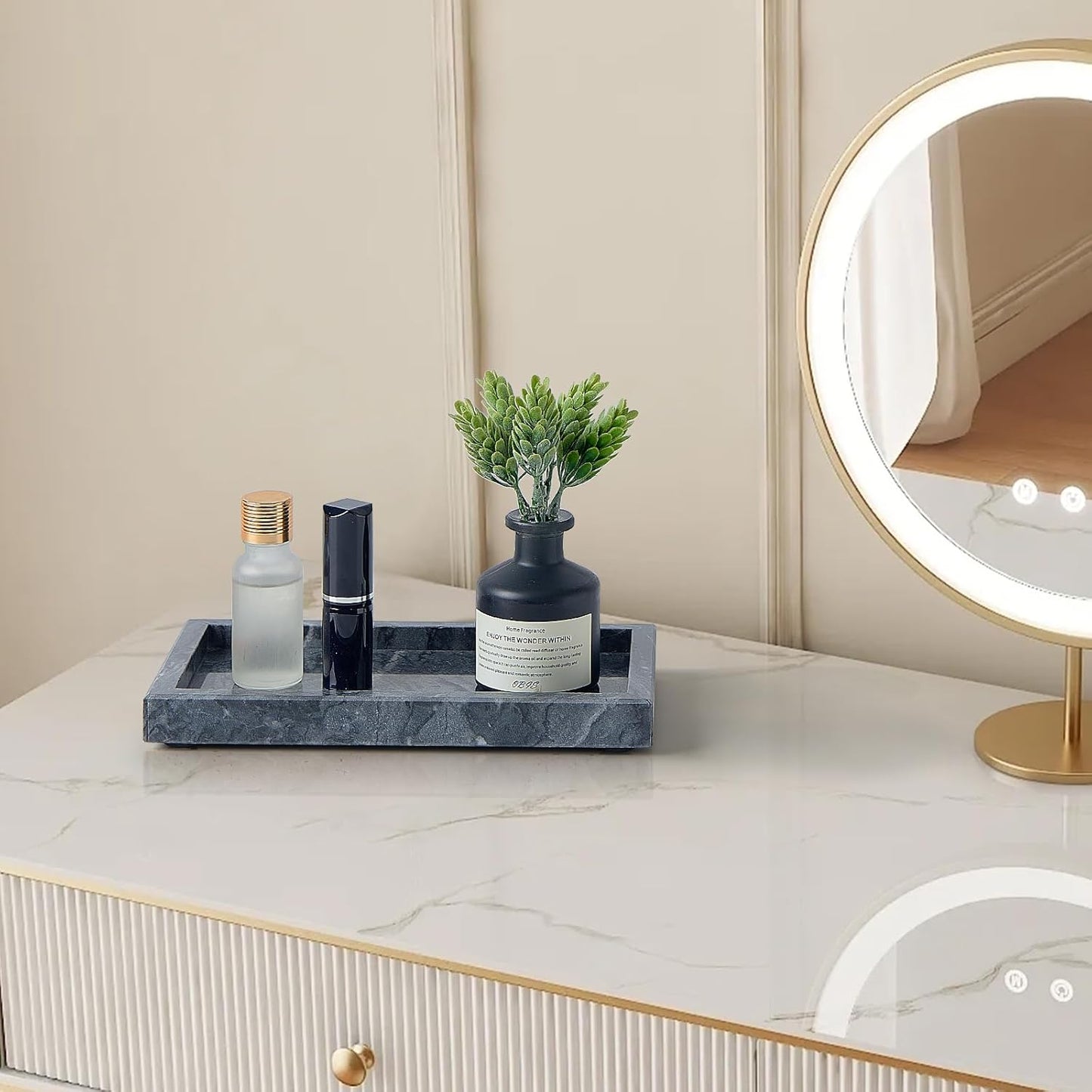 Stone Organizer / Natural Small Marble Vanity Tray / Black / 7.9 x 4.3 x 0.8