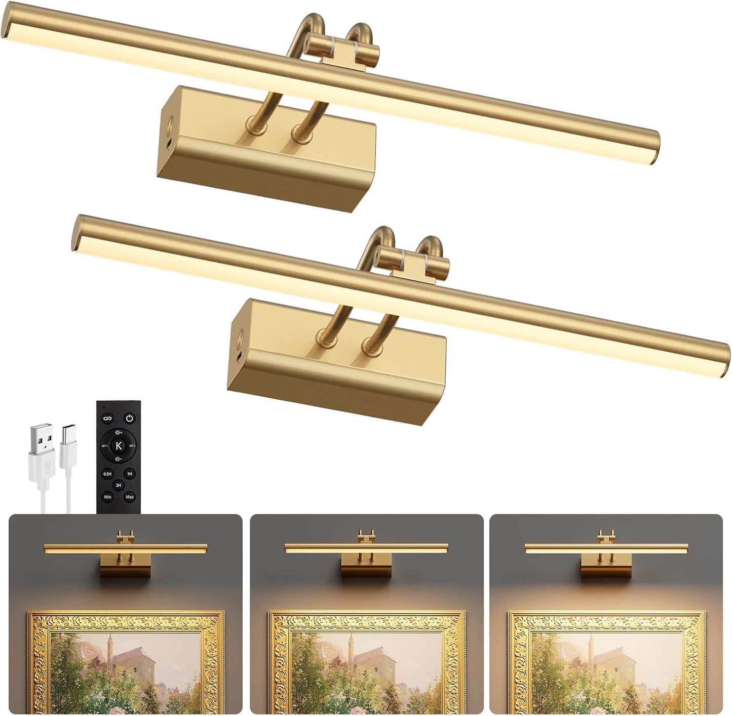 Battery Operated Wall Light, Set of 2, Gold, RF Remote Control