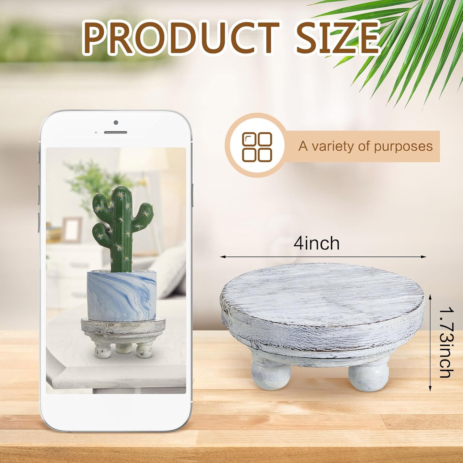 Mini Wood Risers for Decor Round Wooden Riser Small Wooden Stool Display Stand / White / Set of 2