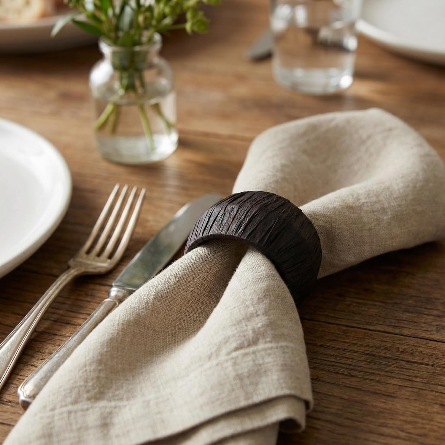 GURU JEE™ Handmade Raffia Rattan Napkin Rings Black Set of 24 Everyday Use Dining Party Tabletop Décor Gifts Napkin
