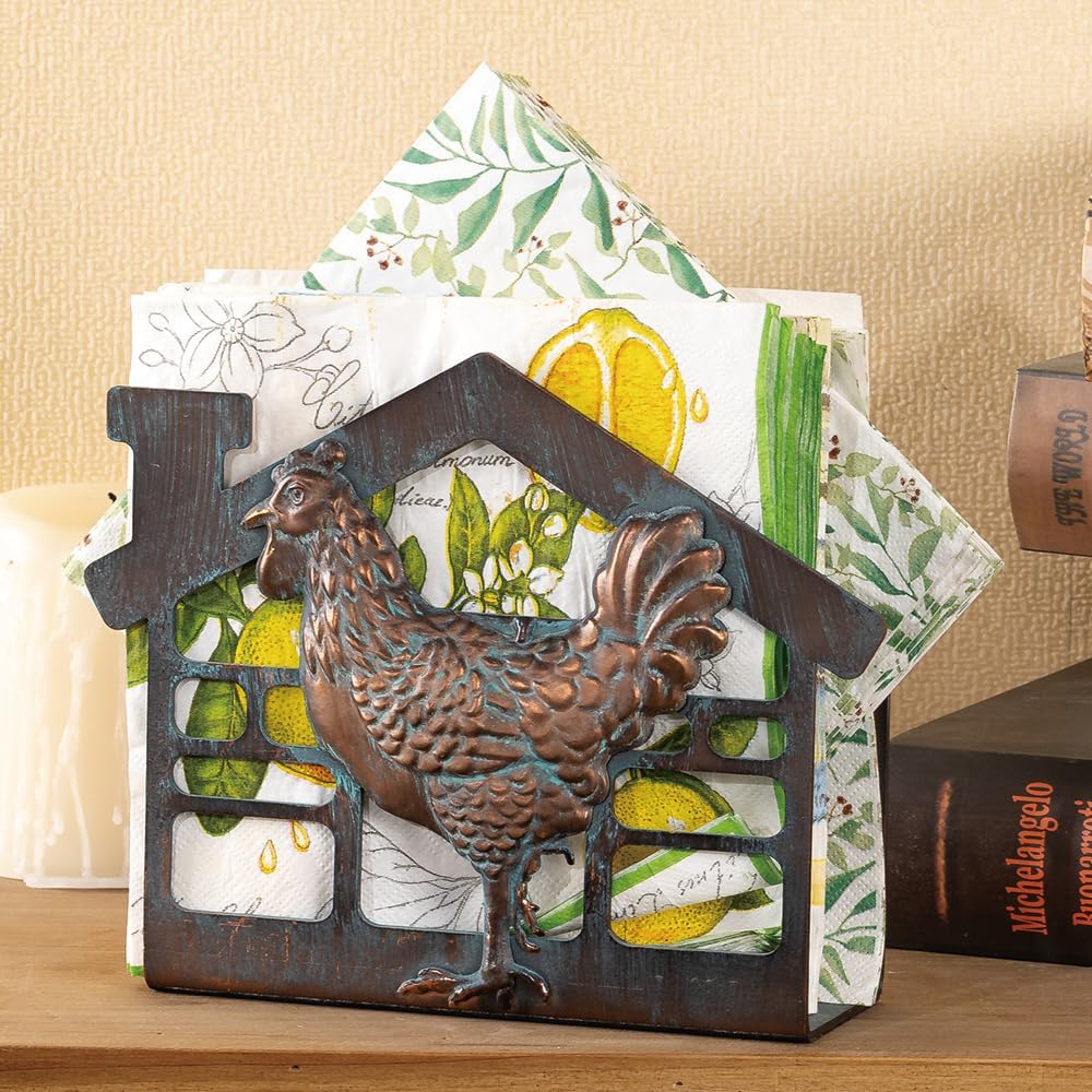 Metal Napkin Holder / Antique Copper Patina / Rooster
