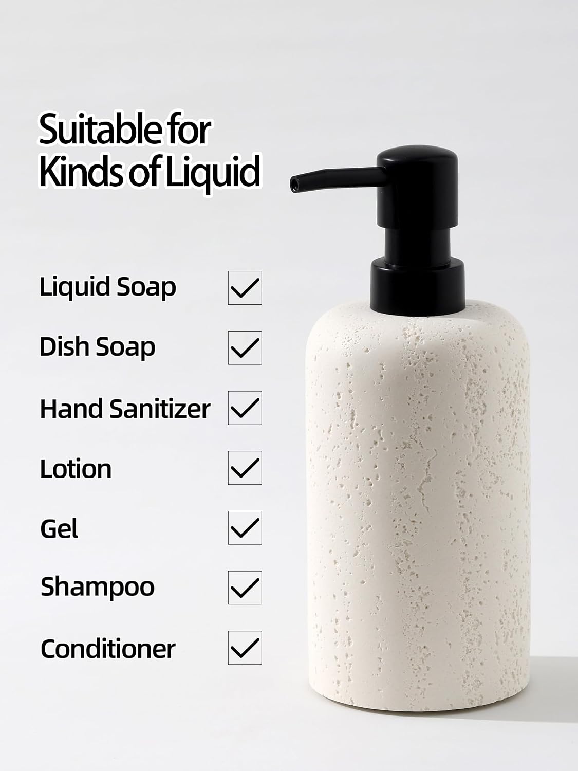 2 PCS Hand Soap Dispenser Set,13.53 OZ,Ivory,Faux Travertine | Luxurious,Refillable,Dish Soap,Lotion Shampoo and