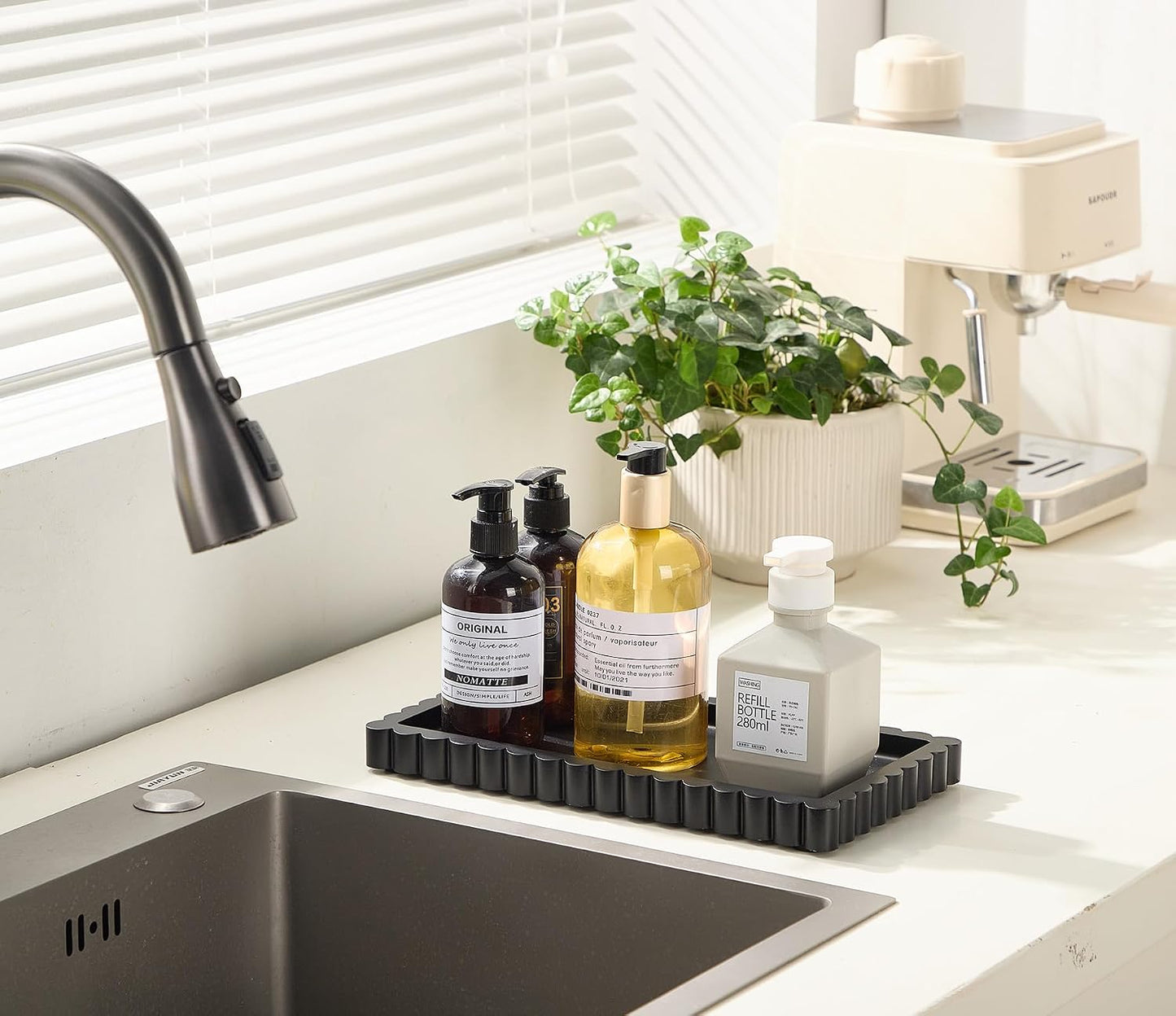 Scalloped Bathroom Vanity Tray for Countertop- Small Concrete Modern Industrial Minimalist Counter