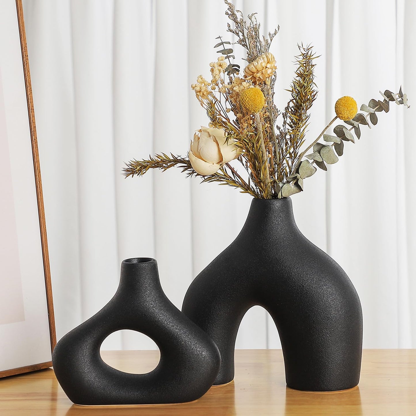 Ceramic Vase for Modern Minimalist Bohemian Decor / Black / Set of 2