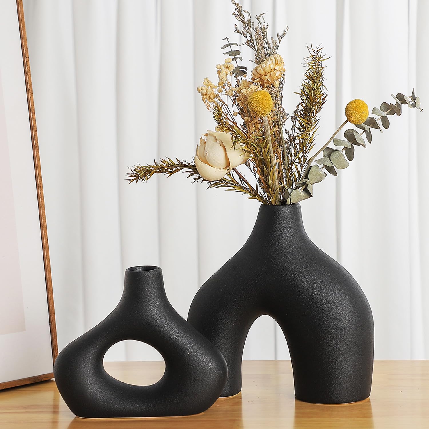 Ceramic Vase for Modern Minimalist Bohemian Decor / Black / Set of 2