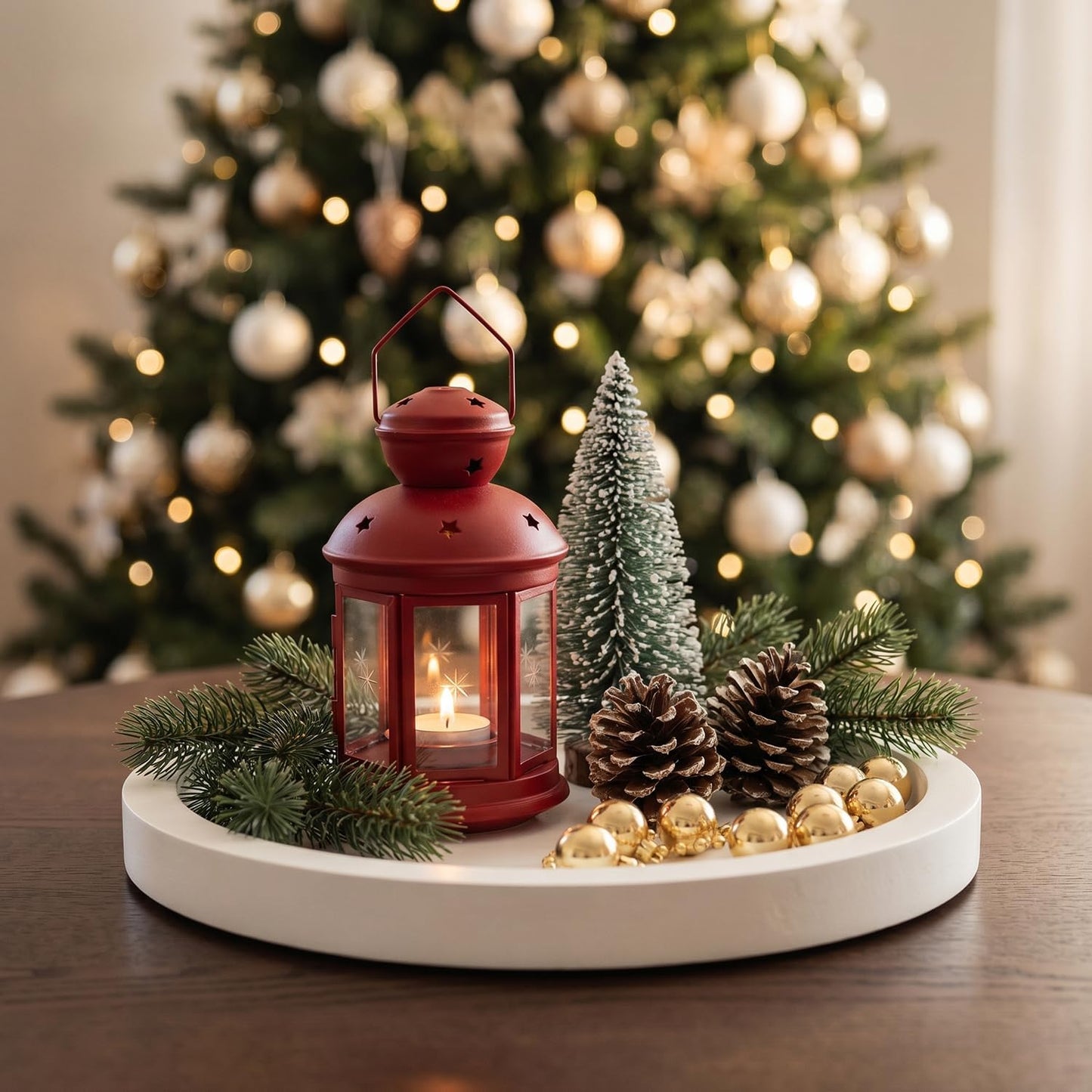 Candle Plate Holder Round Wooden Decorative Tray for Coffee Dinner Table / White / Set of 11