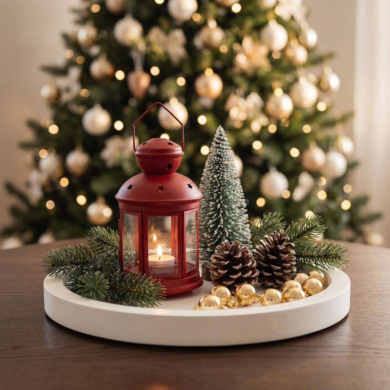 Candle Plate Holder Round Wooden Decorative Tray for Coffee Dinner Table / White / Set of 11