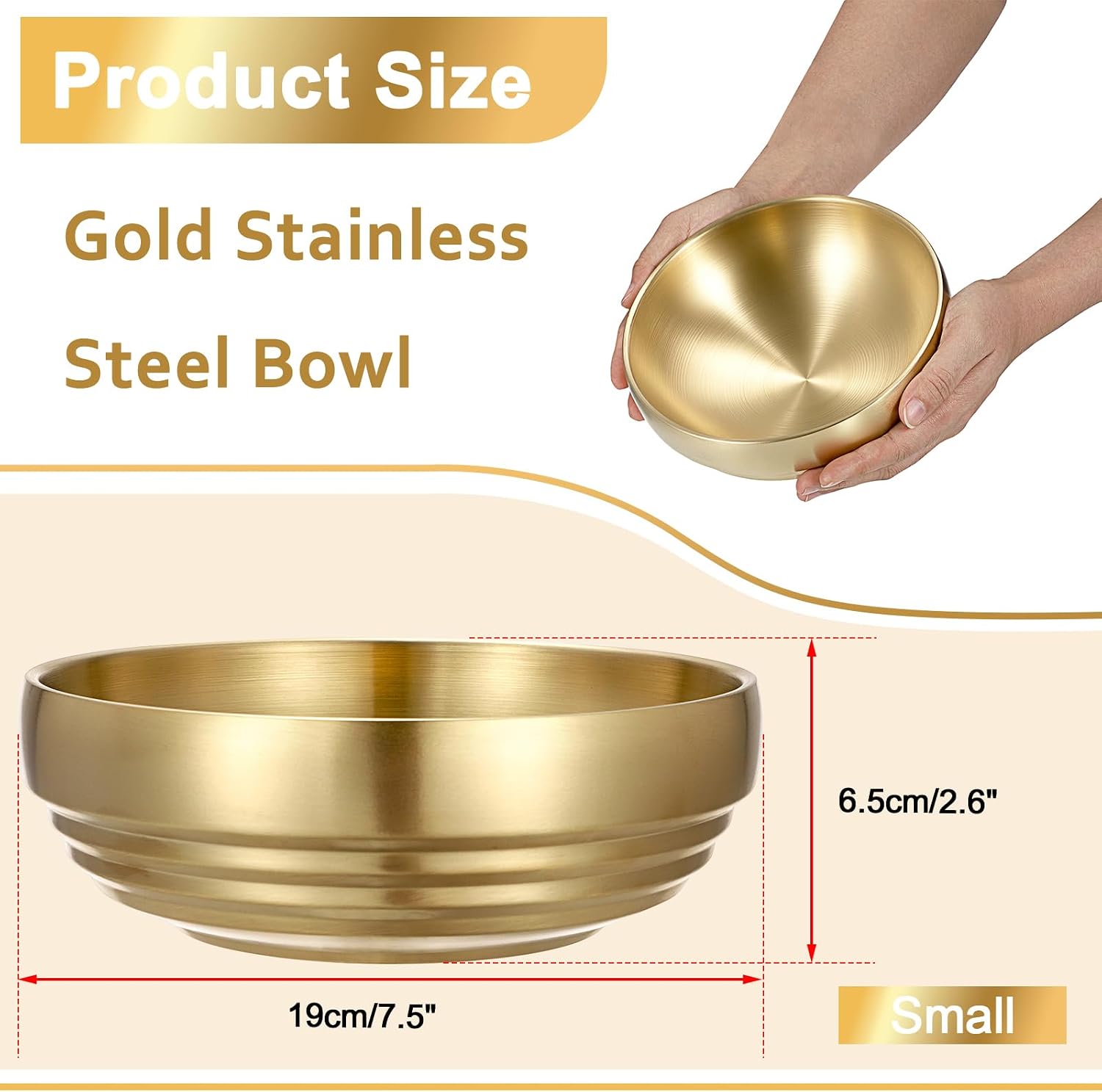 7.4" Stainless Steel Fruit Bowls / 7.5 x 7.5 x 2.6 / Gold
