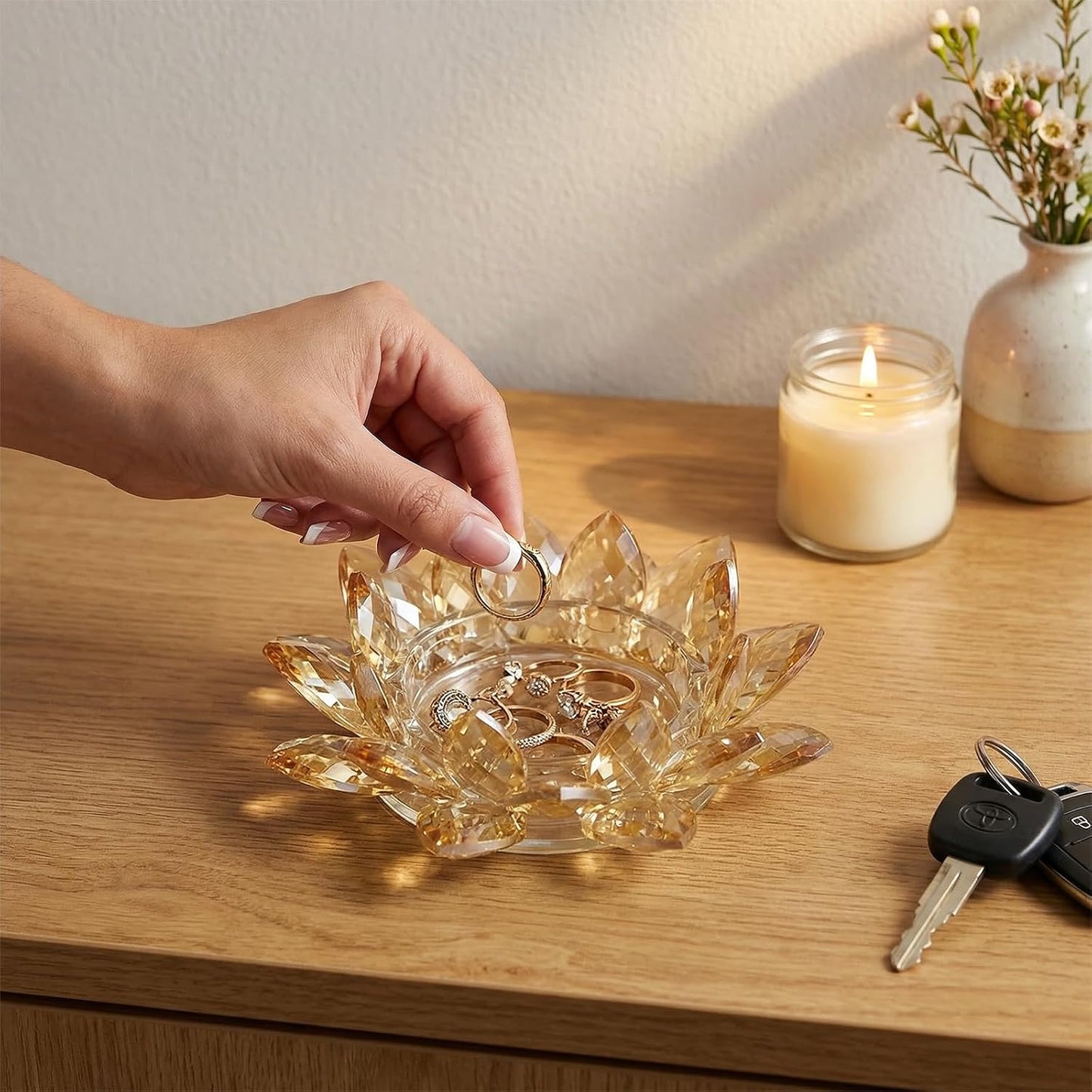 Crystal Flower Jewelry Tray / 6.3" - Gold / Set of 2