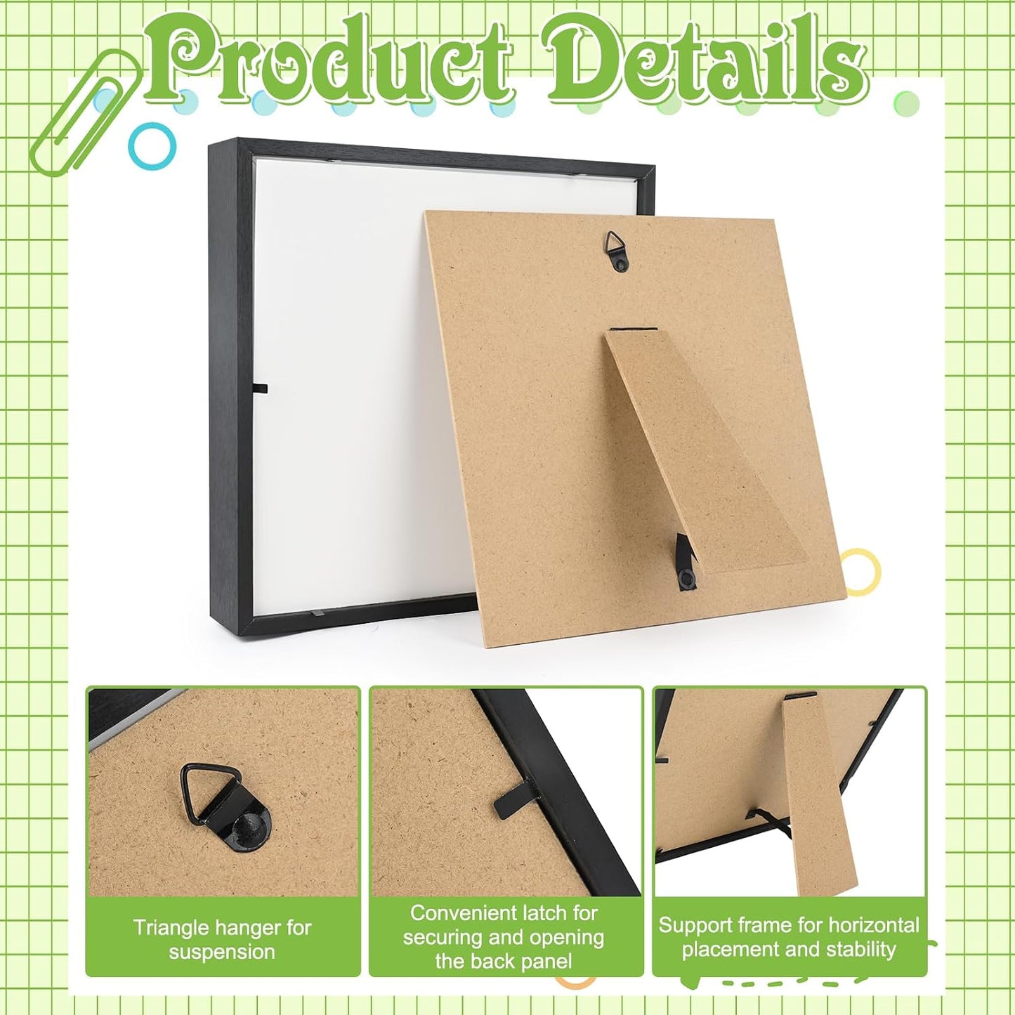 4 Pack 8 x 8 Shadow Box Picture Frame 3D Frames Shadow Box Square Shadow Boxes Display Cases with Adhesive Tape for