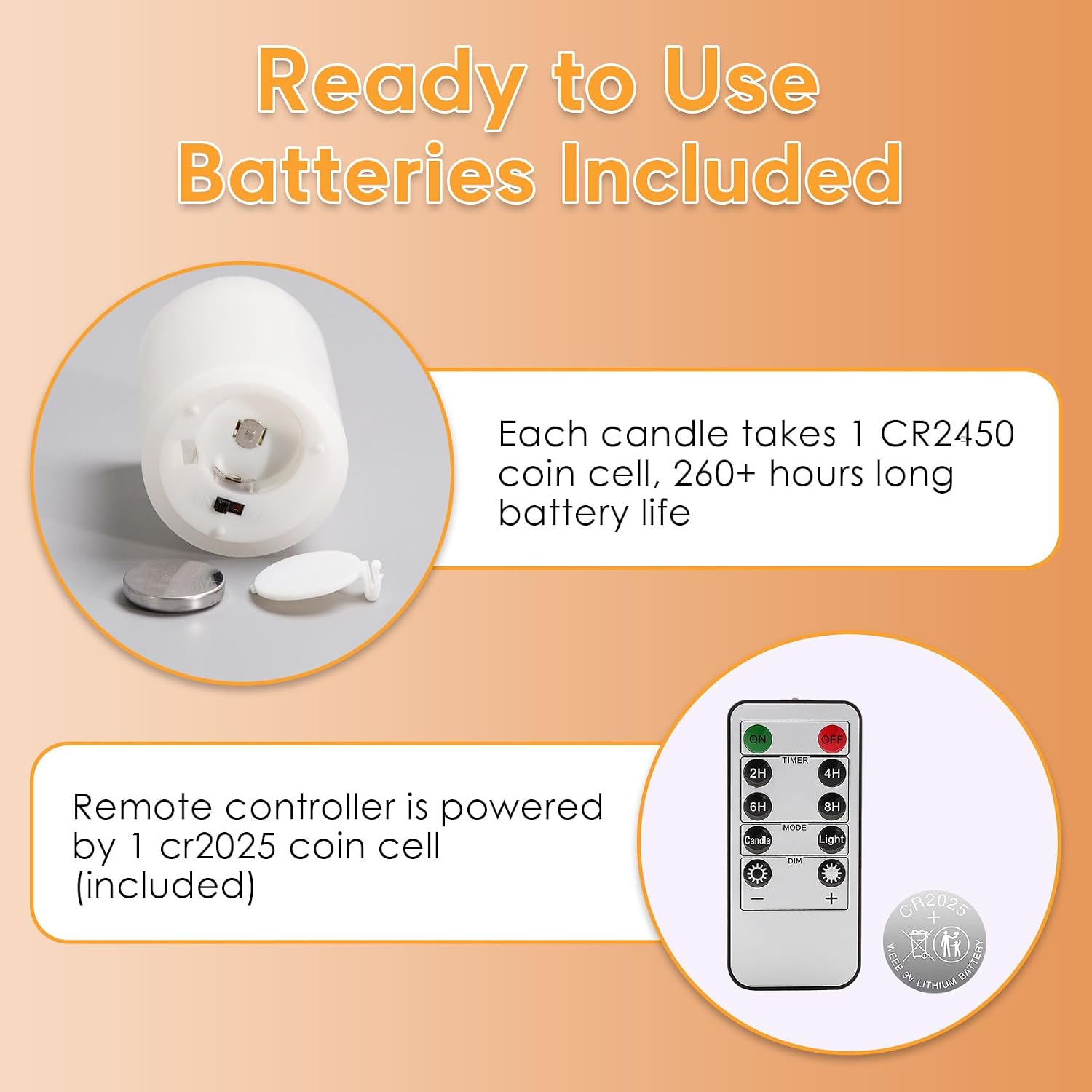 White Flameless Votive Candles with Remote Batteries Set of 6 | 2x3 inch Small LED Pillar Candles, Battery Operated