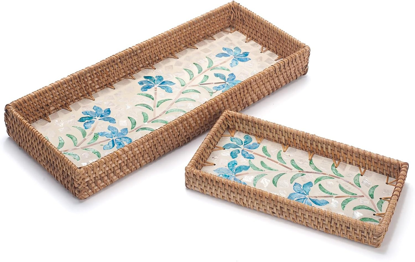 Rattan Bathroom Vanity Tray / Blue Narcissus / Set of 2