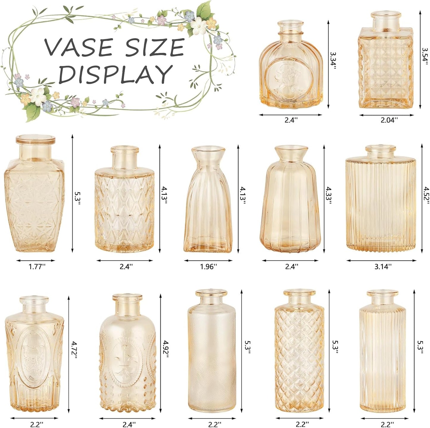 Glass Bud Vases Mini Flower Vase Small Vintage Vases for Centerpiece Table / Gold / Set of 12