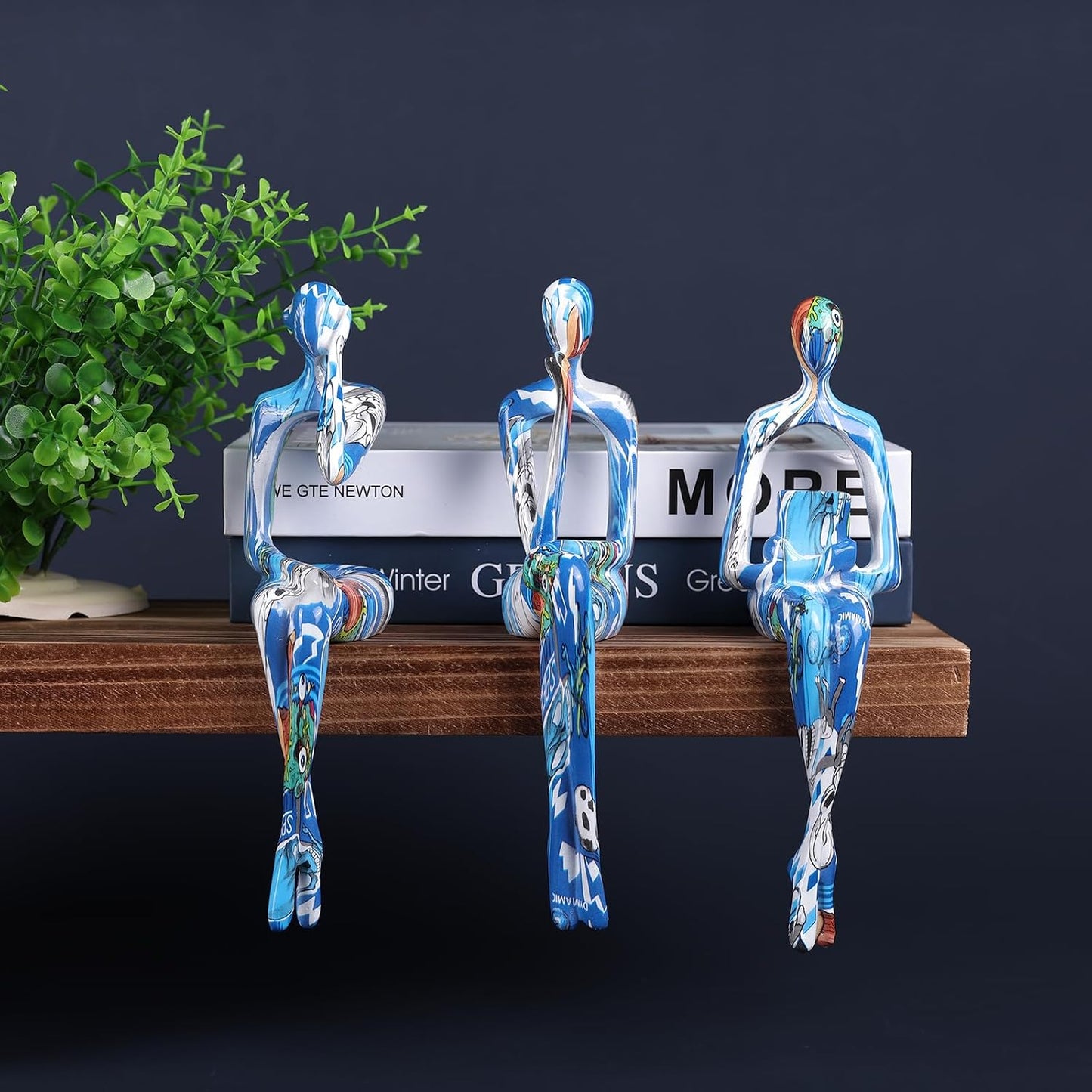 Resin Graffiti Home Decor Thinker Statue Accents / Blue / Set of 3