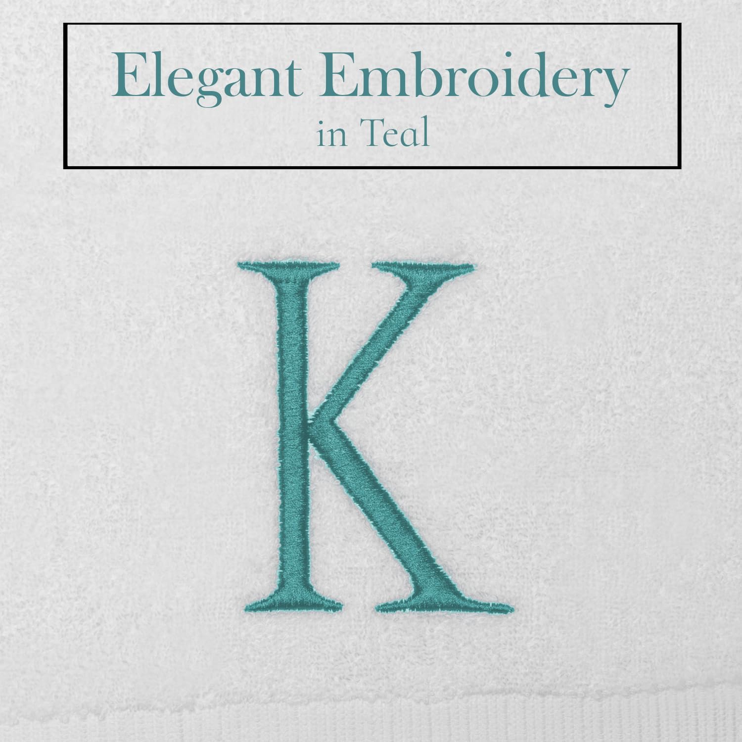 White with Teal Monogrammed Hand Towels for Bathroom - Set of 2 Letter K | Luxury Hotel Quality Initial Towels For