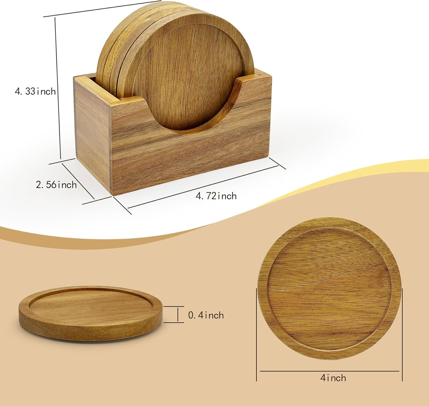 Holder / Acacia Wood Coaster / Set of 4