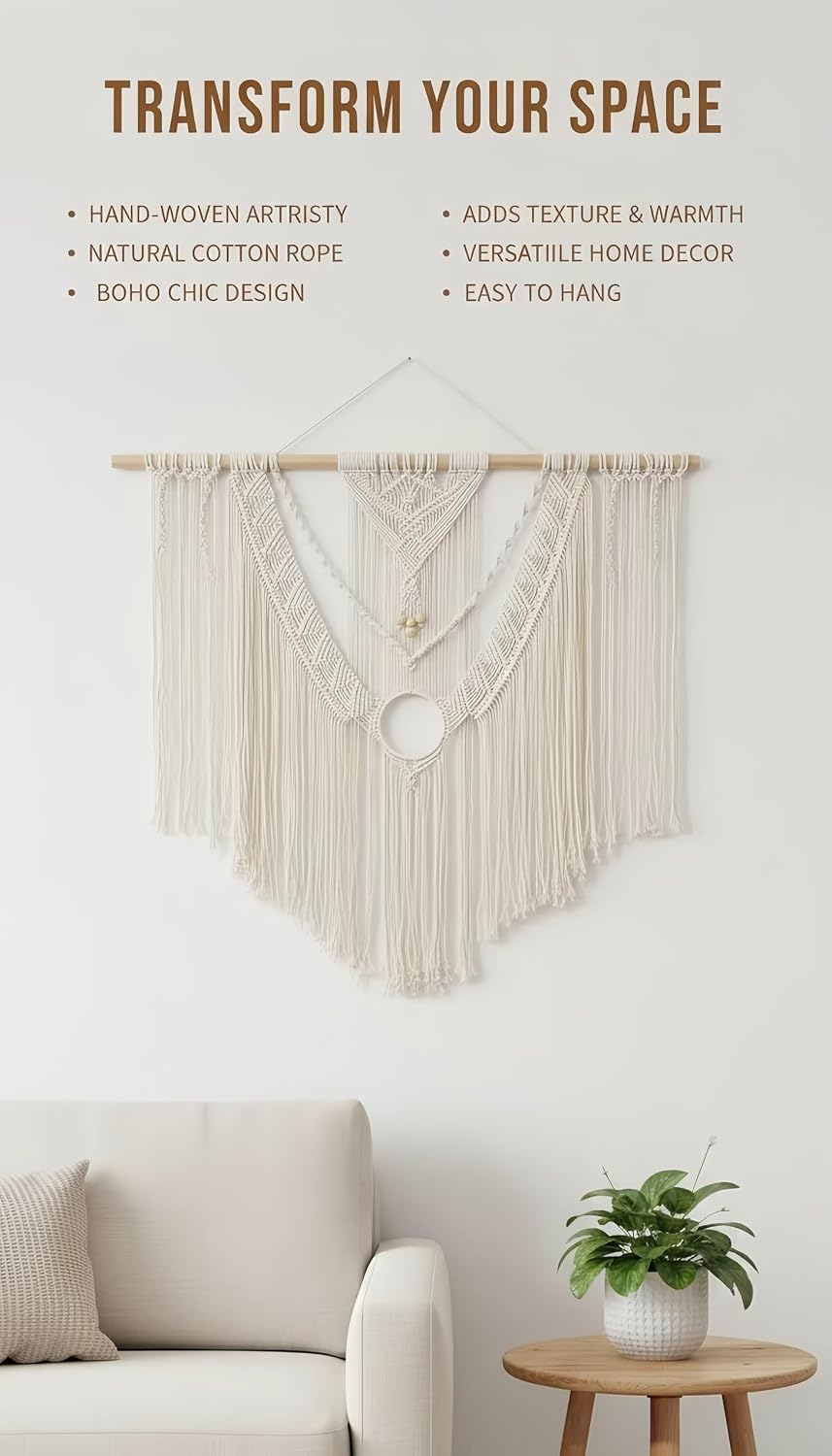 Large Macrame Wall Hanging Macrame Wall Decor Tapestry For Headboard Bedroom Livingroom / White-c
