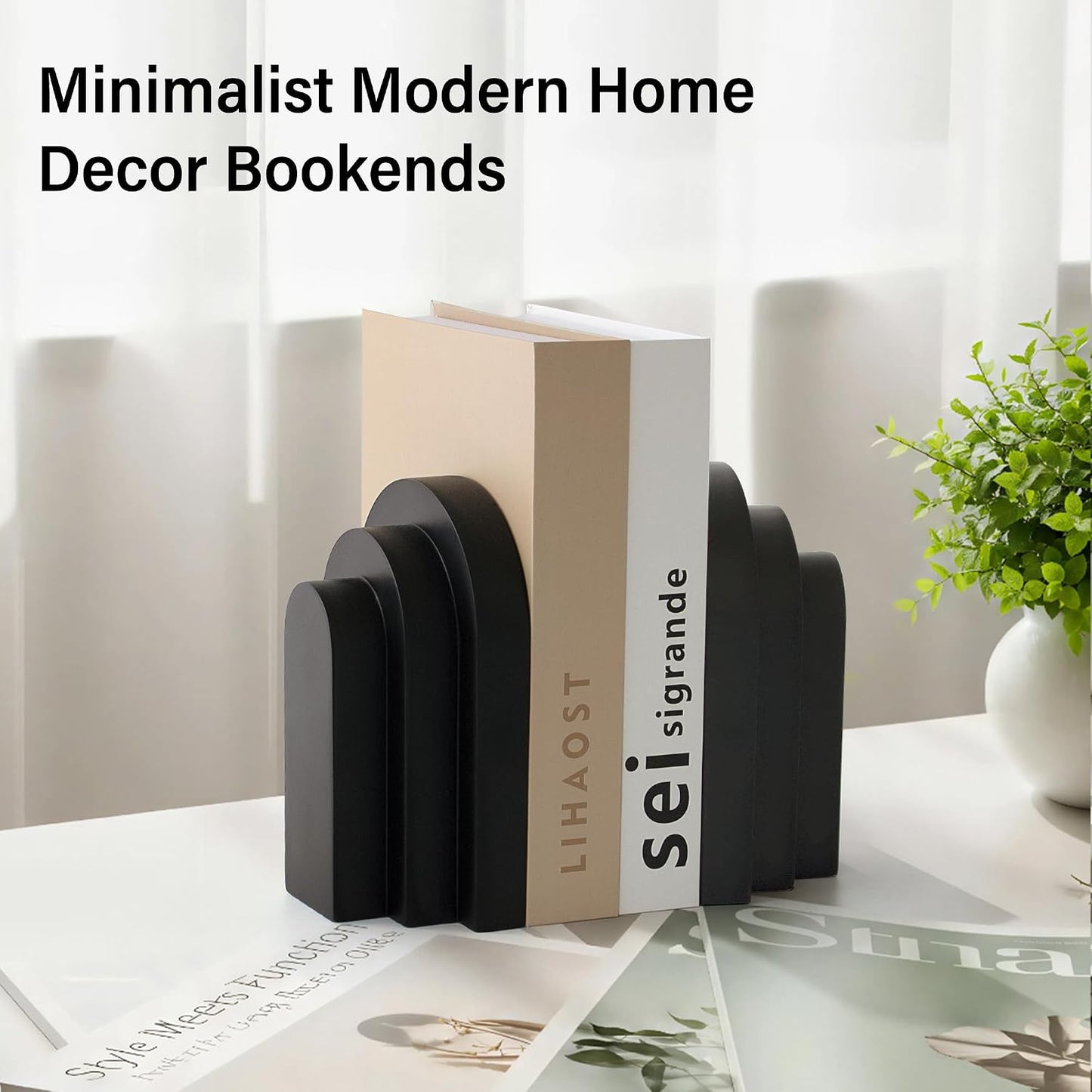 6.6 LBS Modern Book Stopper / Black / Set of 2