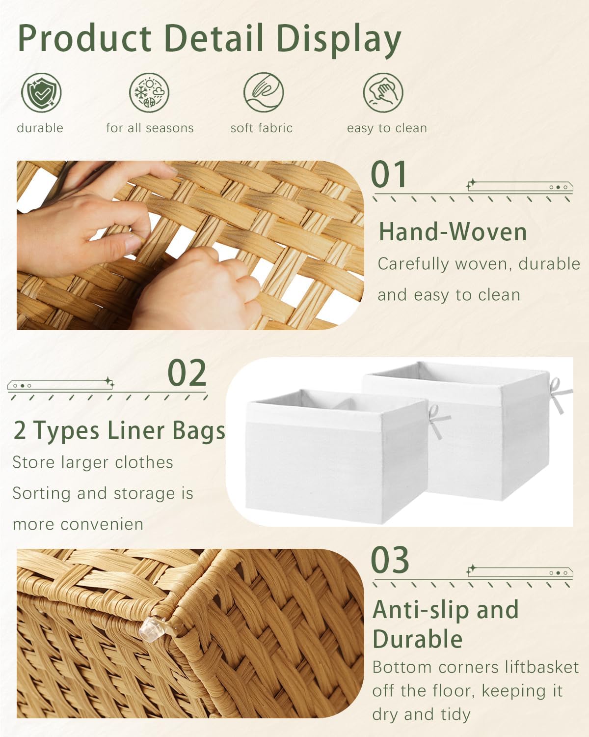 Lid Rattan Storage Basket / Natural / 105l-25.2l*15.4w*16.1h