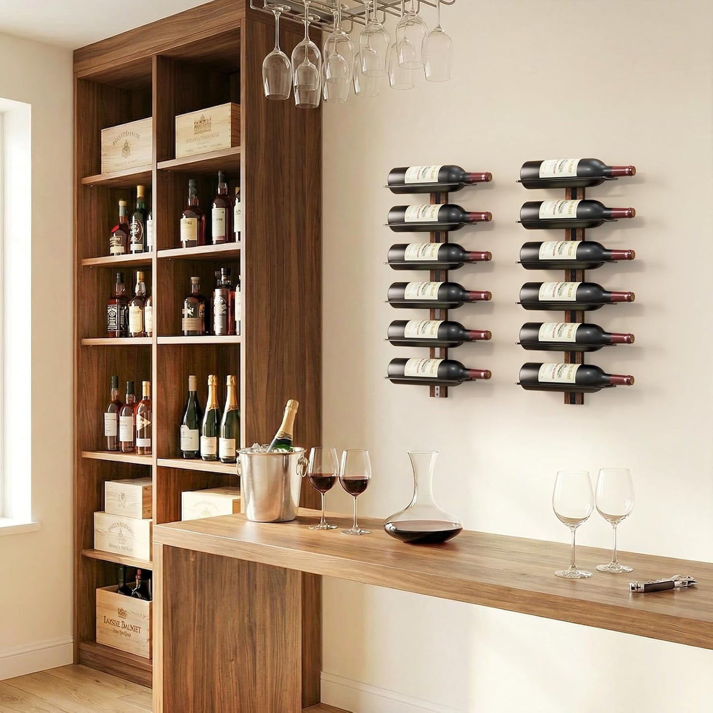 B4Life Wall-Mounted Wine Rack, 12 Bottles Wood & Metal Storage | For frequent Entertainer, Social Drinker's Essential