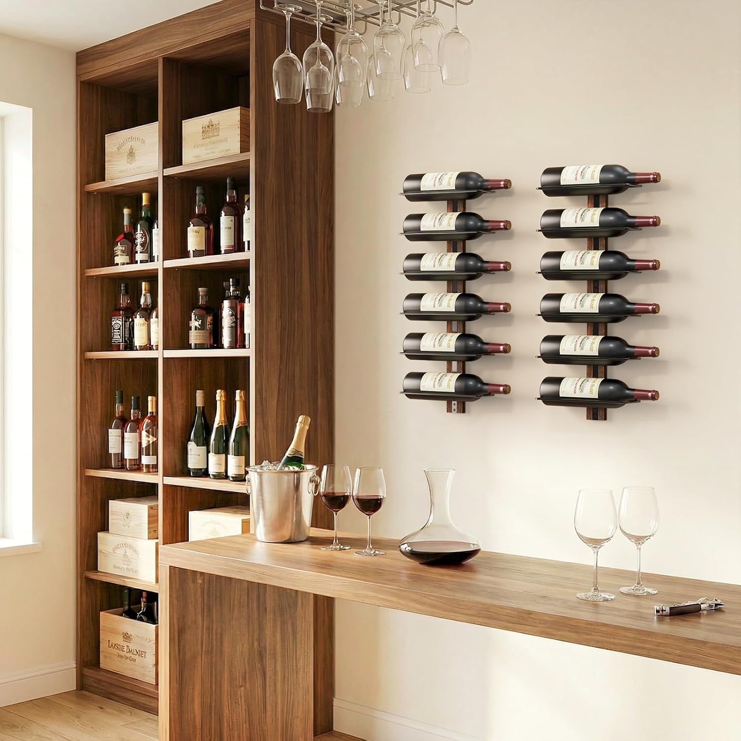 B4Life Wall-Mounted Wine Rack, 12 Bottles Wood & Metal Storage | For frequent Entertainer, Social Drinker's Essential