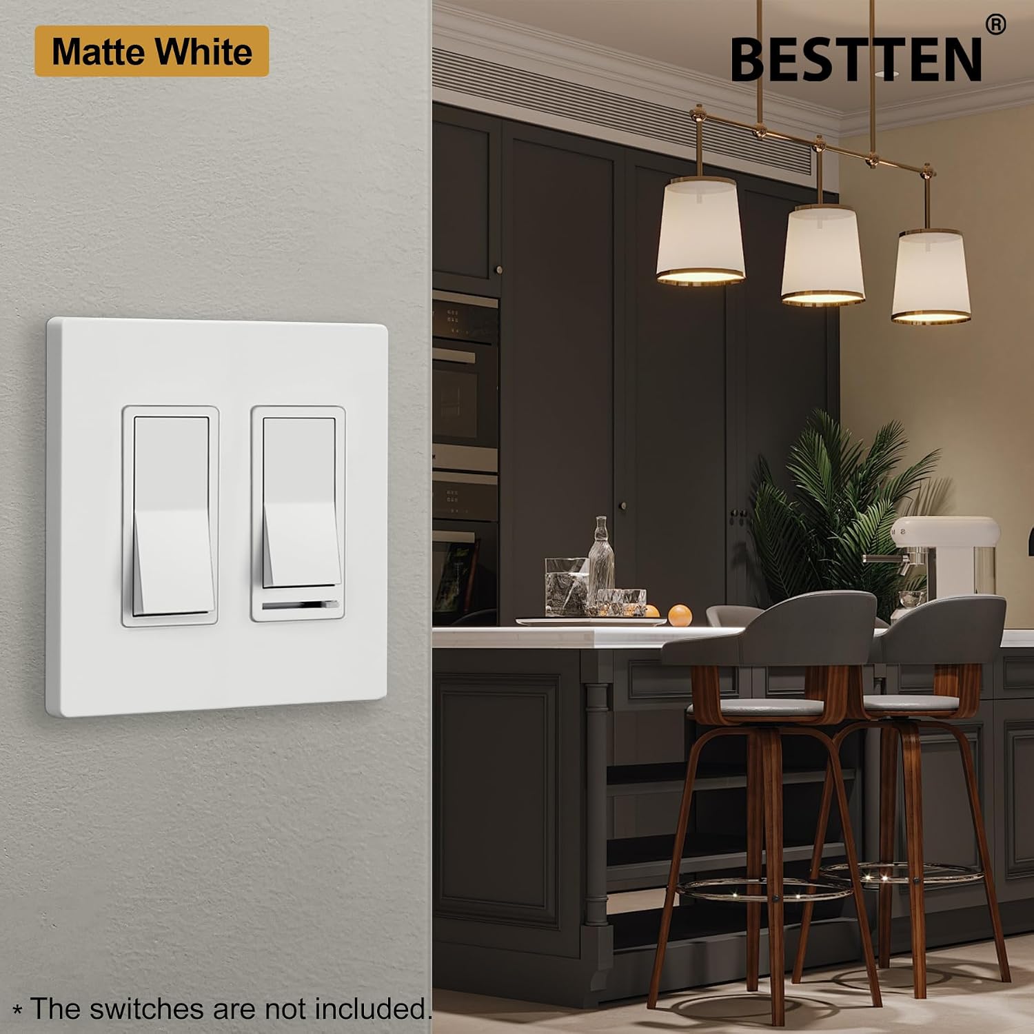 BESTTEN (10 Pack) USWP4 Matte White Series 2-Gang Decor Screwless Wall Plate, Decorator Outlet Cover, H4.69” x W4.73”