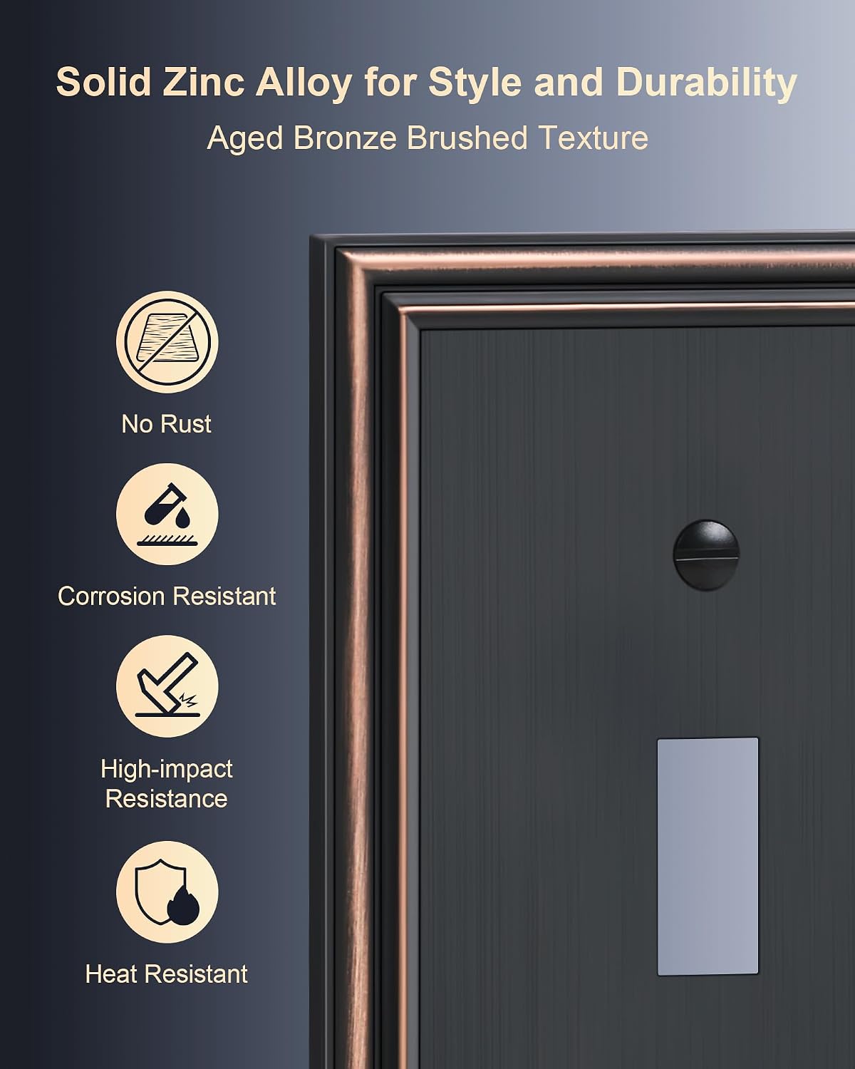6-Pack Zinc Alloy Single Toggle Light Switch Cover Plate, Solid Wall Plate | Decorative Switch Plate Covers, Durable 1