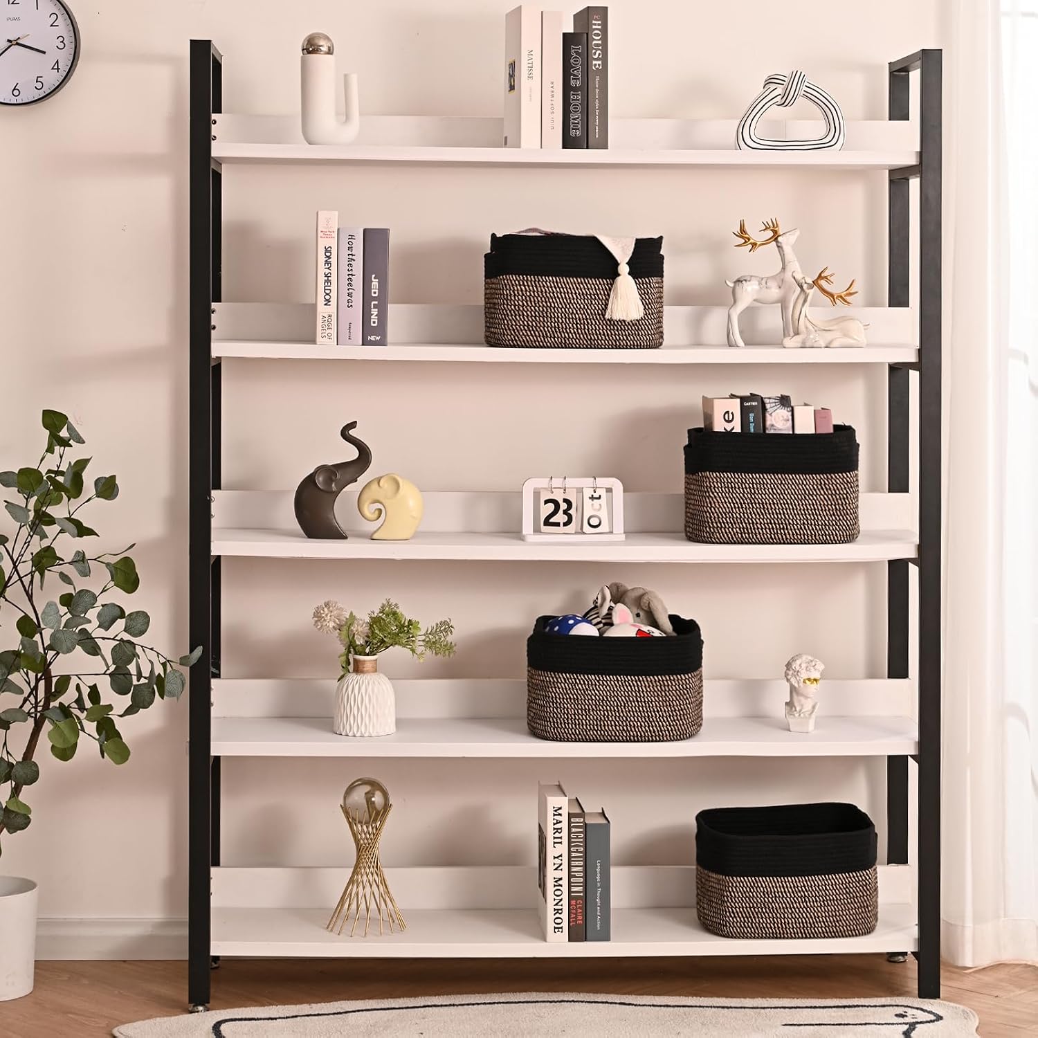 Woven Cotton Rope Baskets for Storage / Black & Jute