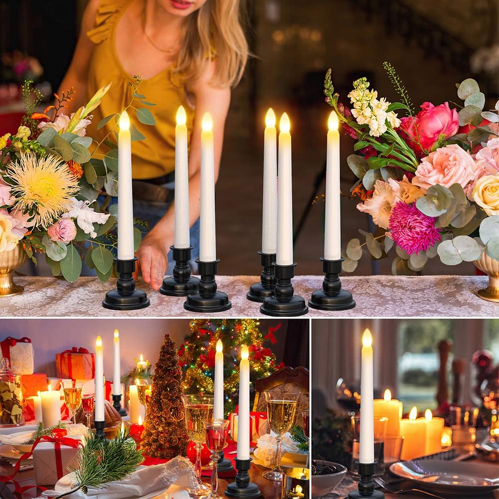 PChero LED Taper Candles with Remote Timers, 6 Pack | Flameless, Battery Operated, Flickering, Candlestick Holders