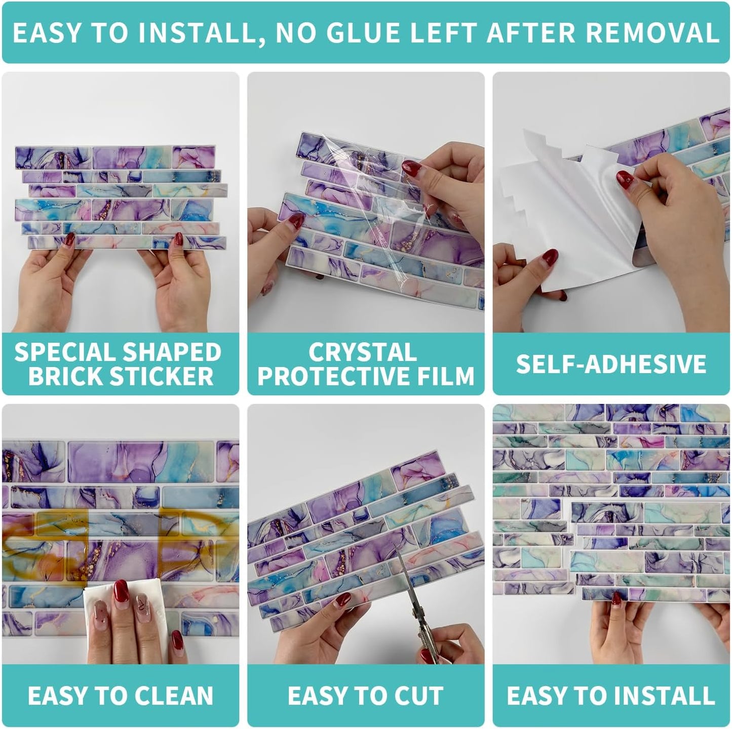 Peel & Stick Backsplash Tile Decals Self-Adhesive Removable / Xy-htp-30-sq / 9.68 x 4.72 / Set of 24