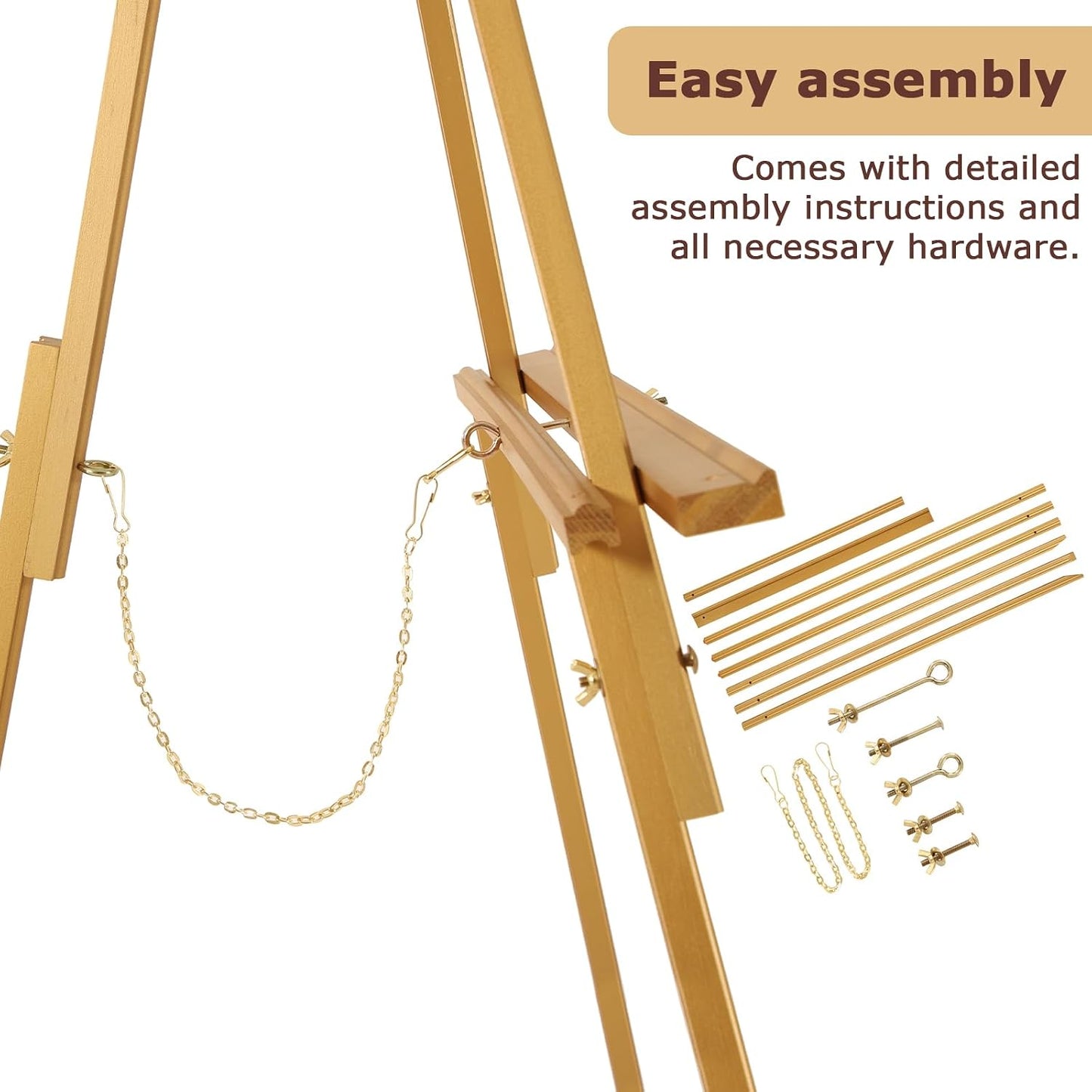 VISWIN 3Pcs 63" Gold Easel Stand for Wedding Signs, Adjustable Wooden Display Easel with Holder, Tripod Floor Easel for