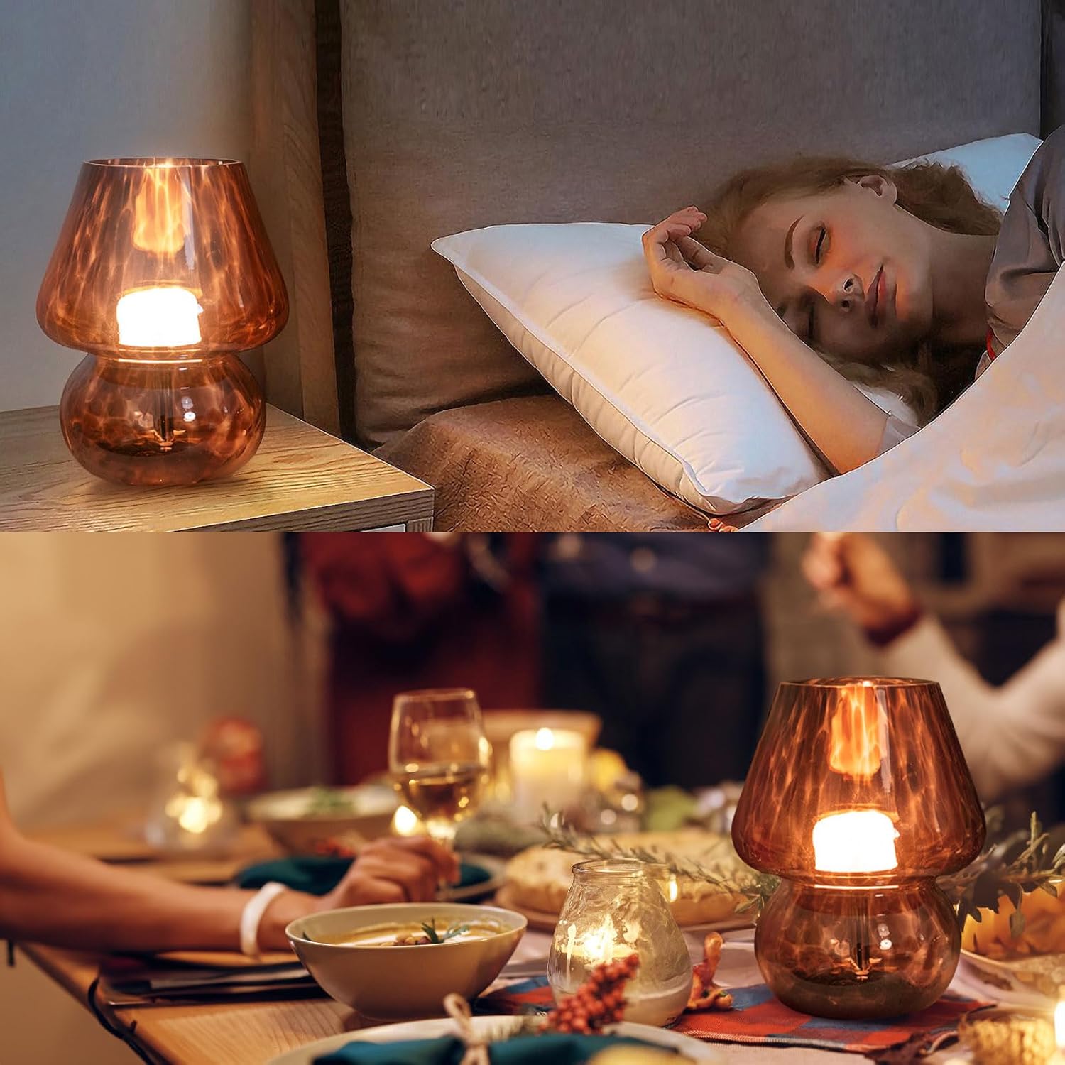 USB Plug-in Vintage Mushroom Lamp Small Bedside Table Lamp / Golden Amber