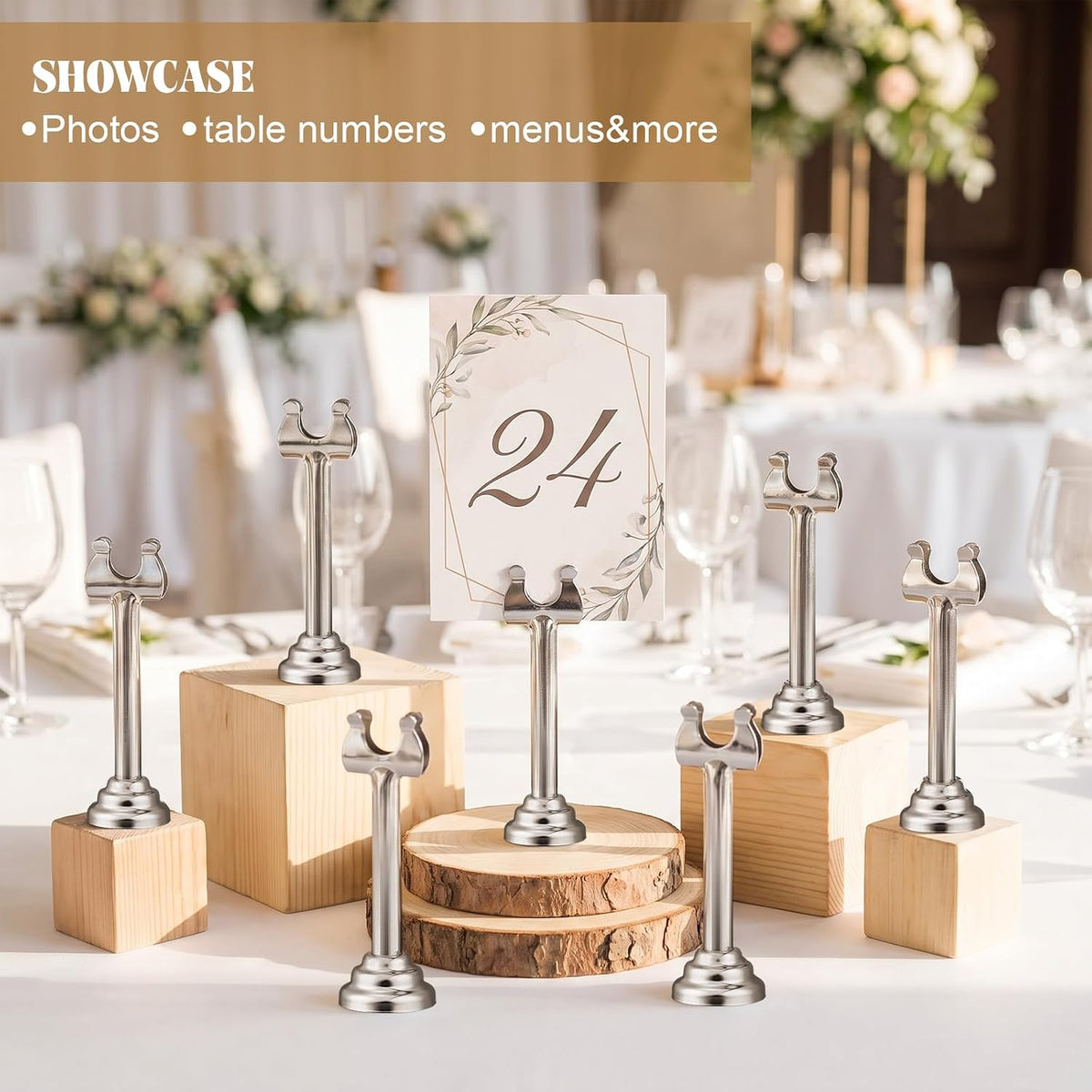 24 Pcs Silver Metal Table Number Holders 3.15 Inch Wedding Place Card Holders Bulk Harp Clip Table Sign Stands Card
