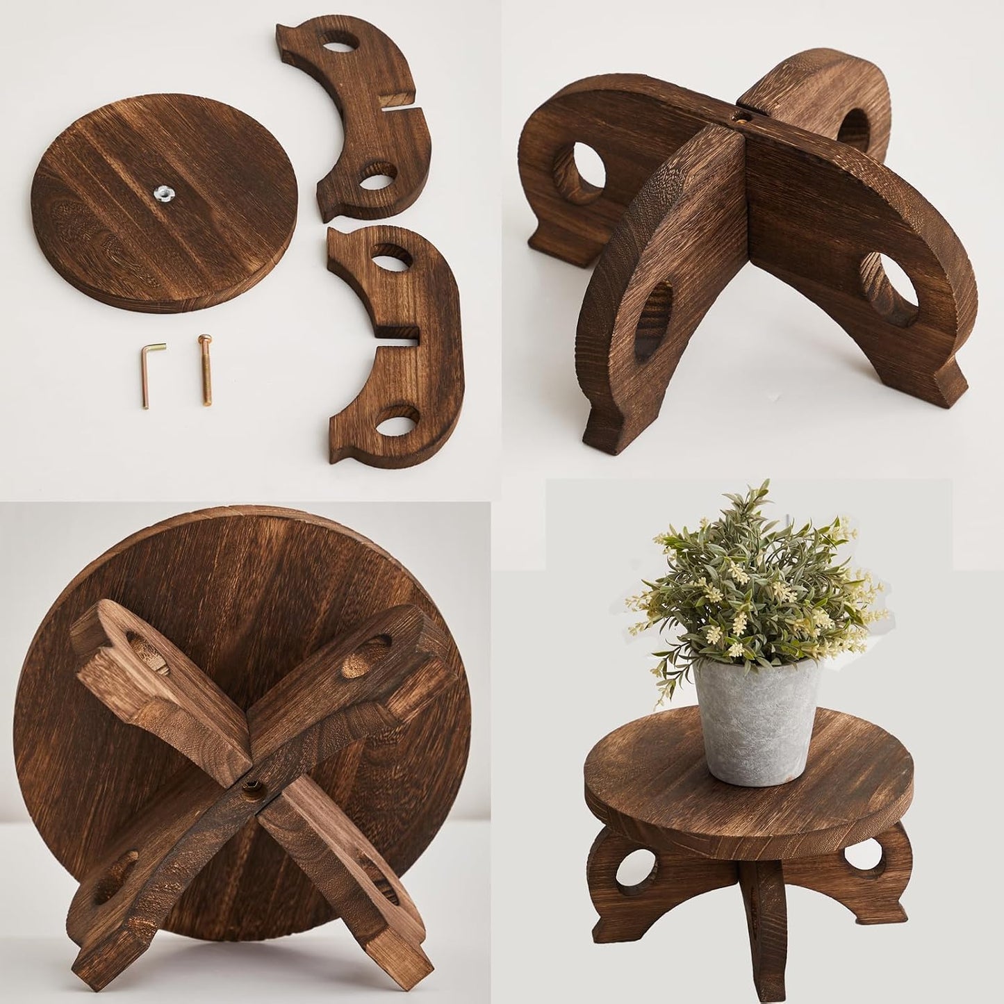 Decorative Corner Planter Wooden Plant Stands Indoor Plant Holder Riser Round Display / Brown / Pine