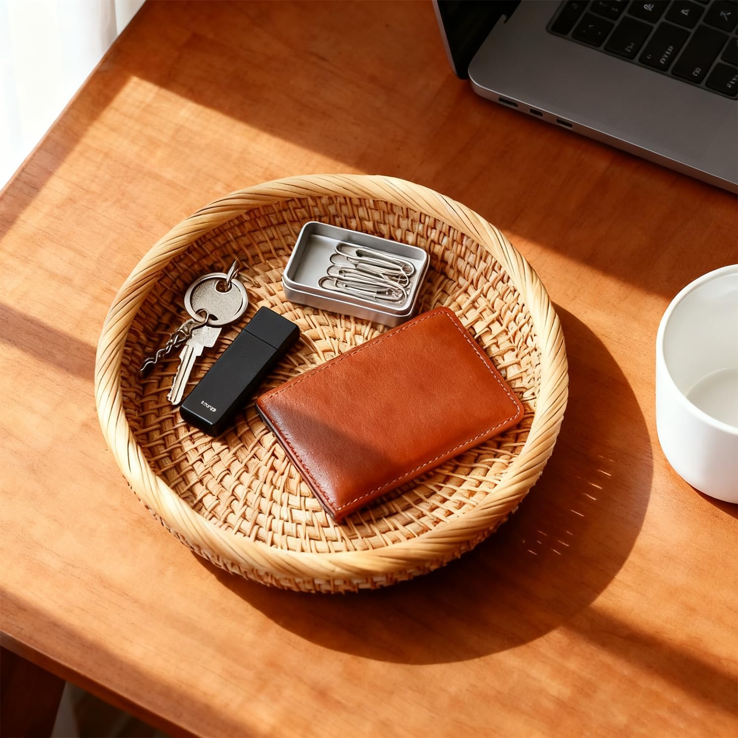 Round Catch All Tray for Keys / Natural / 7.6 Inch
